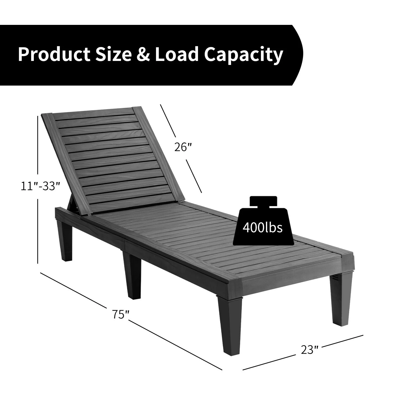 Outdoor Recliner Chair, 5-Position Adjustable Backrest, Black - Image 6