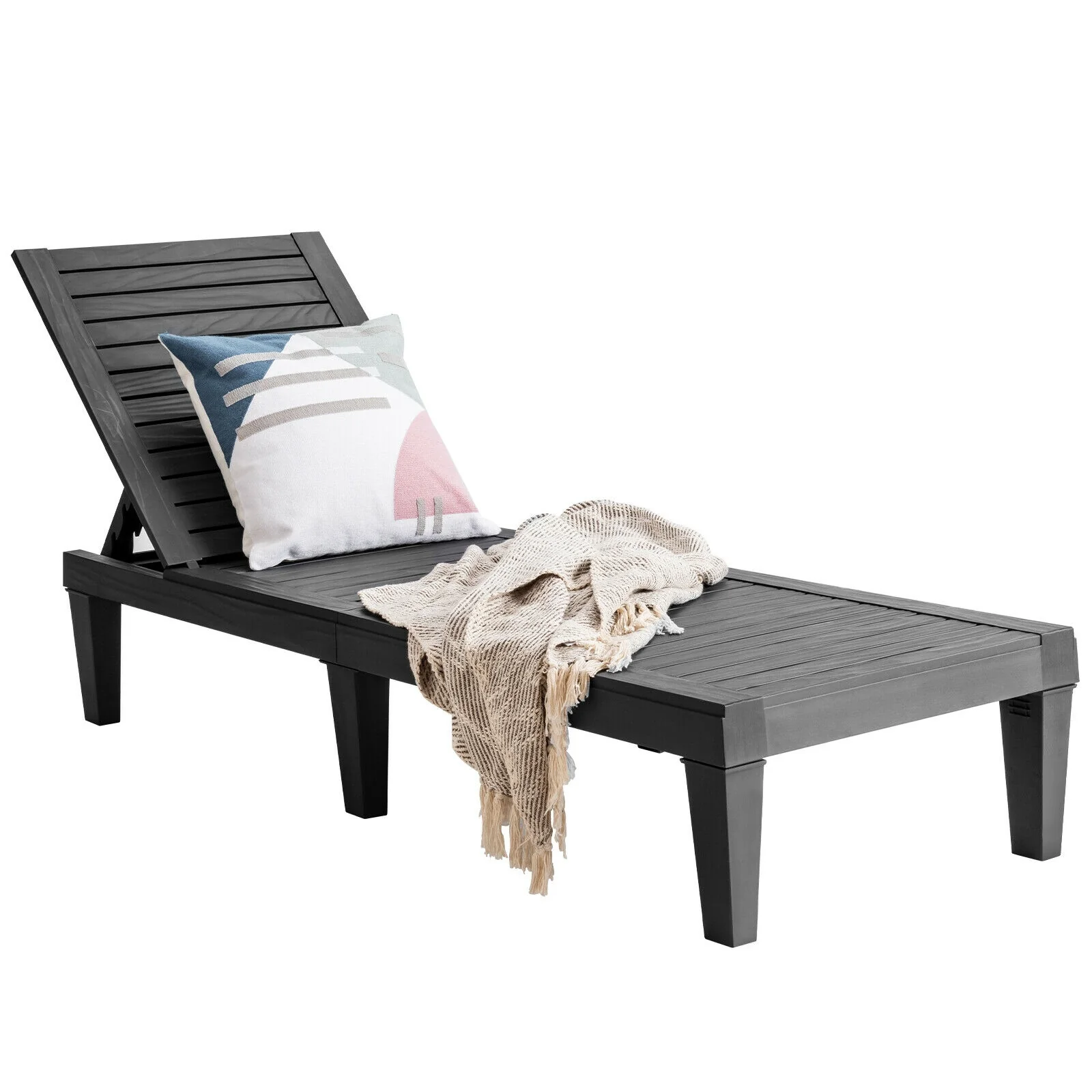 Outdoor Recliner Chair, 5-Position Adjustable Backrest, Black - Image 9