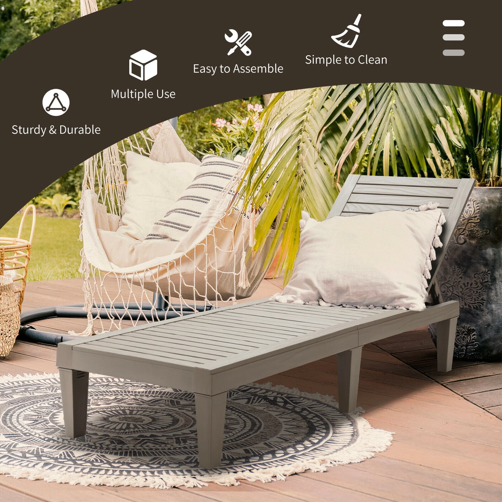 Outdoor Recliner Chair, 5-Position Adjustable Backrest, Brown - Image 10