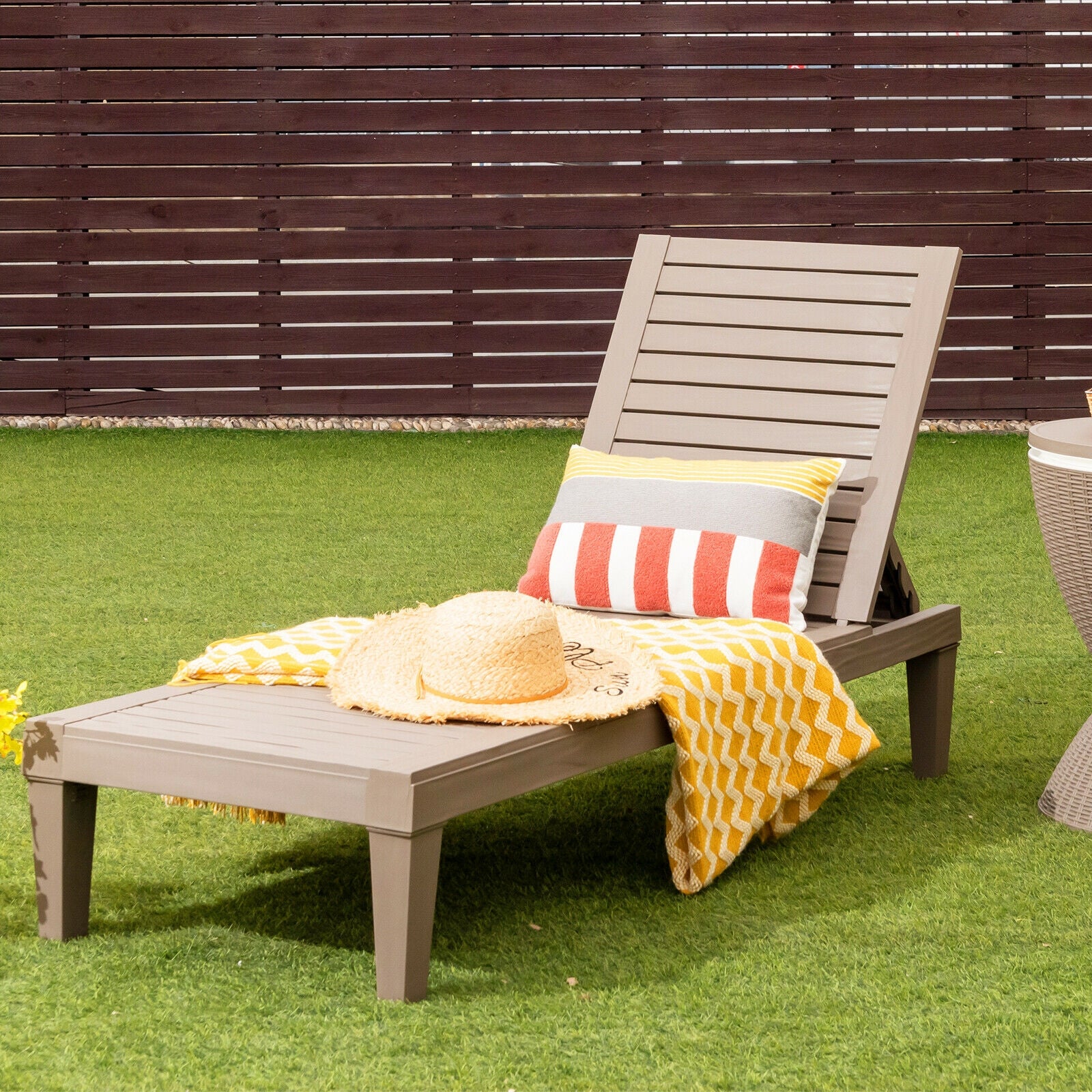 Outdoor Recliner Chair, 5-Position Adjustable Backrest, Brown - Image 2