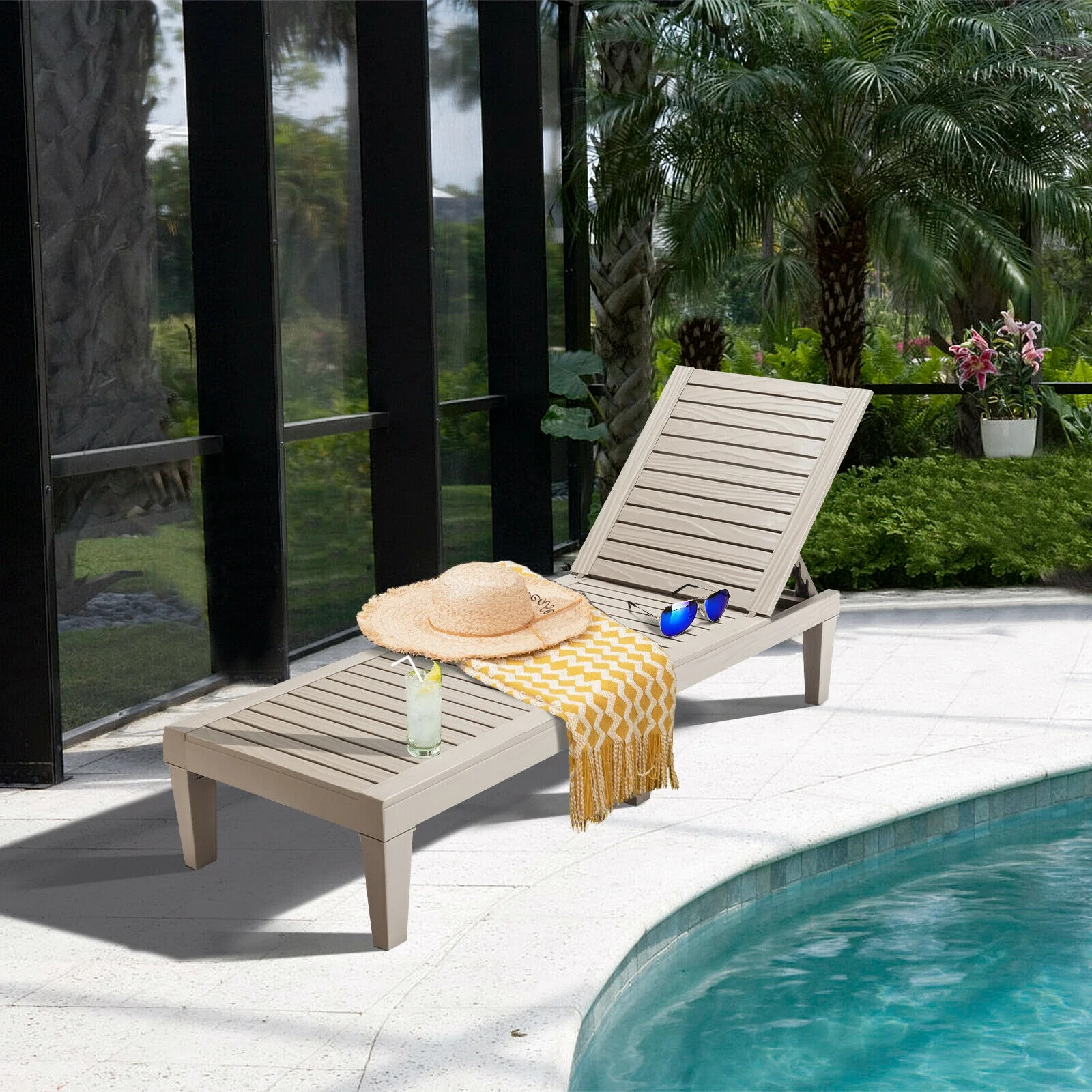 Outdoor Recliner Chair, 5-Position Adjustable Backrest, Brown - Image 3