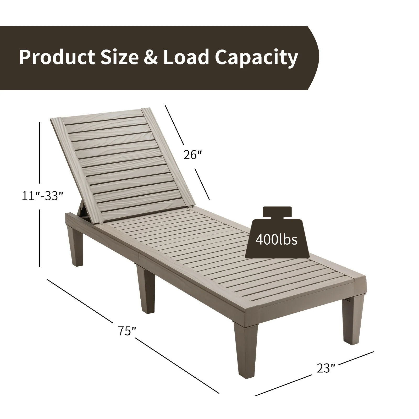 Outdoor Recliner Chair, 5-Position Adjustable Backrest, Brown - Image 6