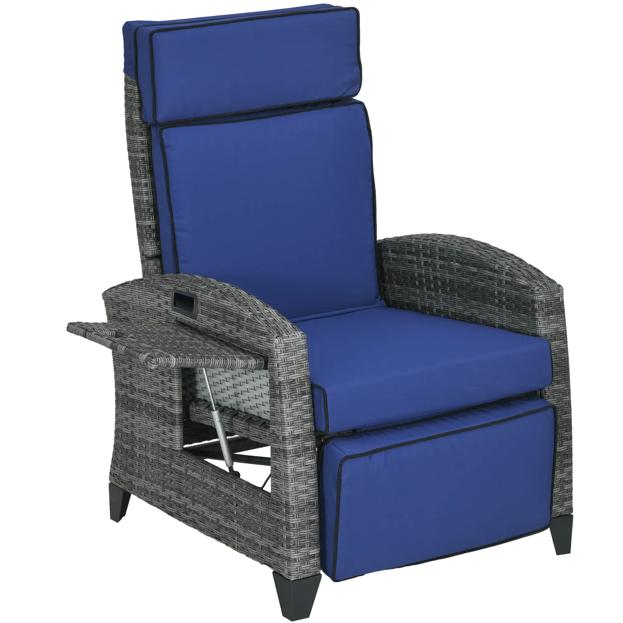 Outdoor Recliner Chair, Adjustable Backrest, Cushion, Side Tray, Dark Blue - Image 11