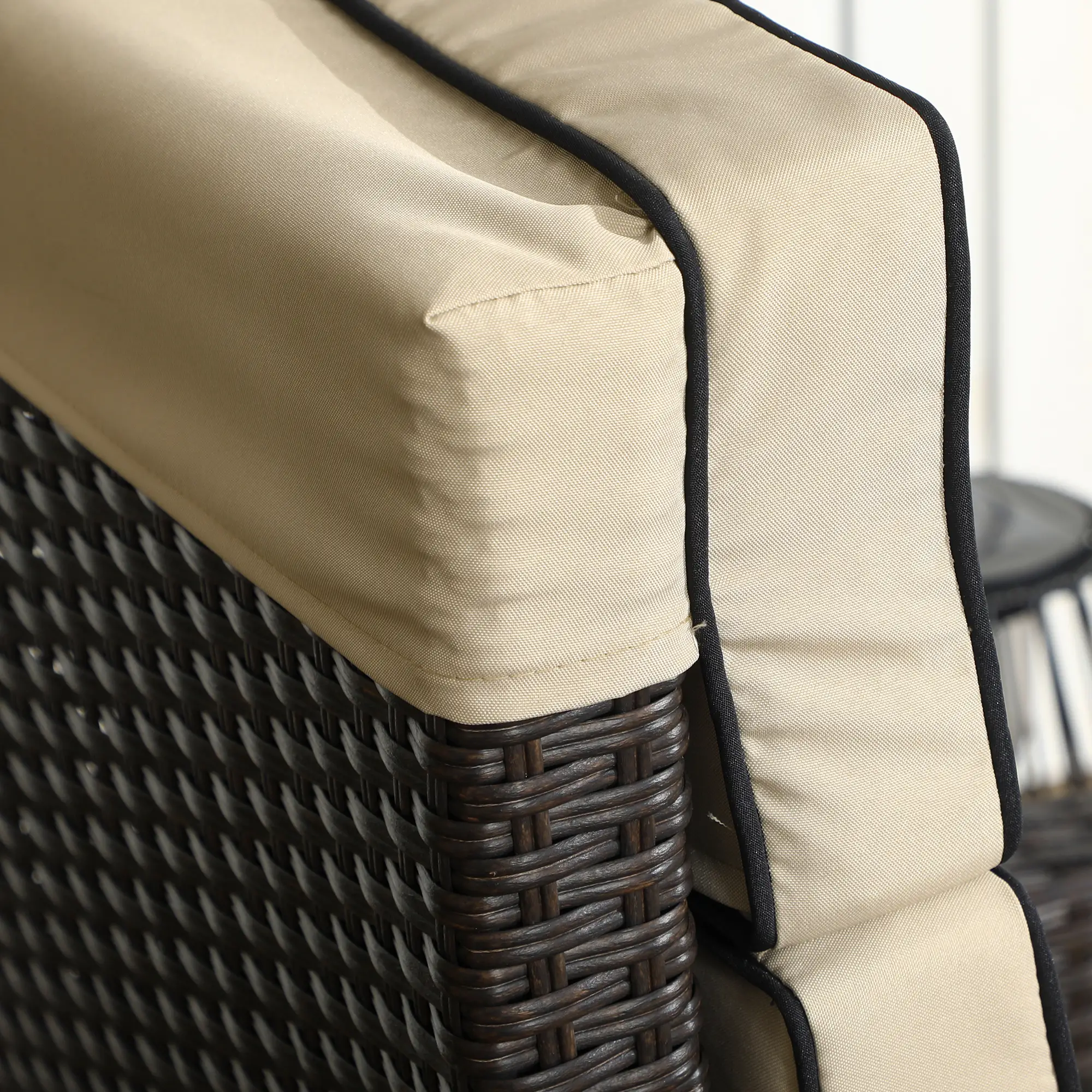 Outdoor Recliner Chair, Adjustable Backrest, Cushion, Side Tray, Khaki - Image 10