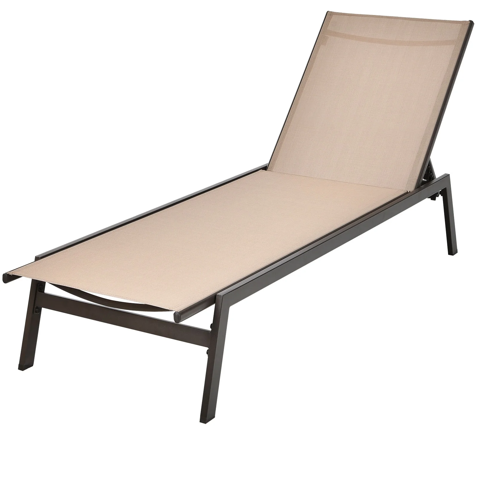 Outdoor Reclining Chaise Lounge Chair, 6-Position Adjustable Back, Brown - Image 10