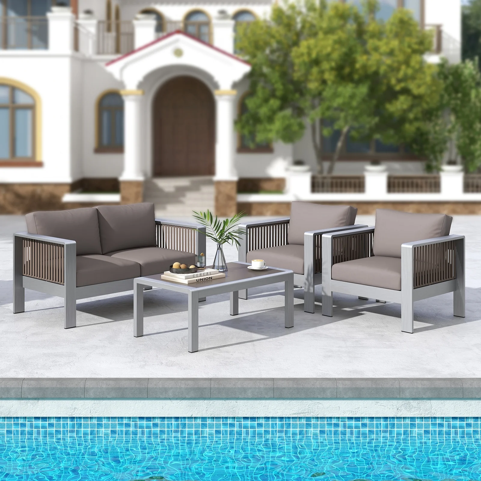 Outdoor Rectangle Coffee Table, Tempered Glass Tabletop, Gray - Image 2