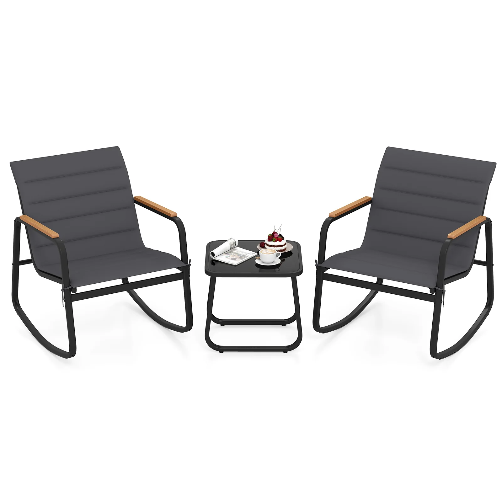 Outdoor Rocking Bistro Set, 3 Piece, Gray