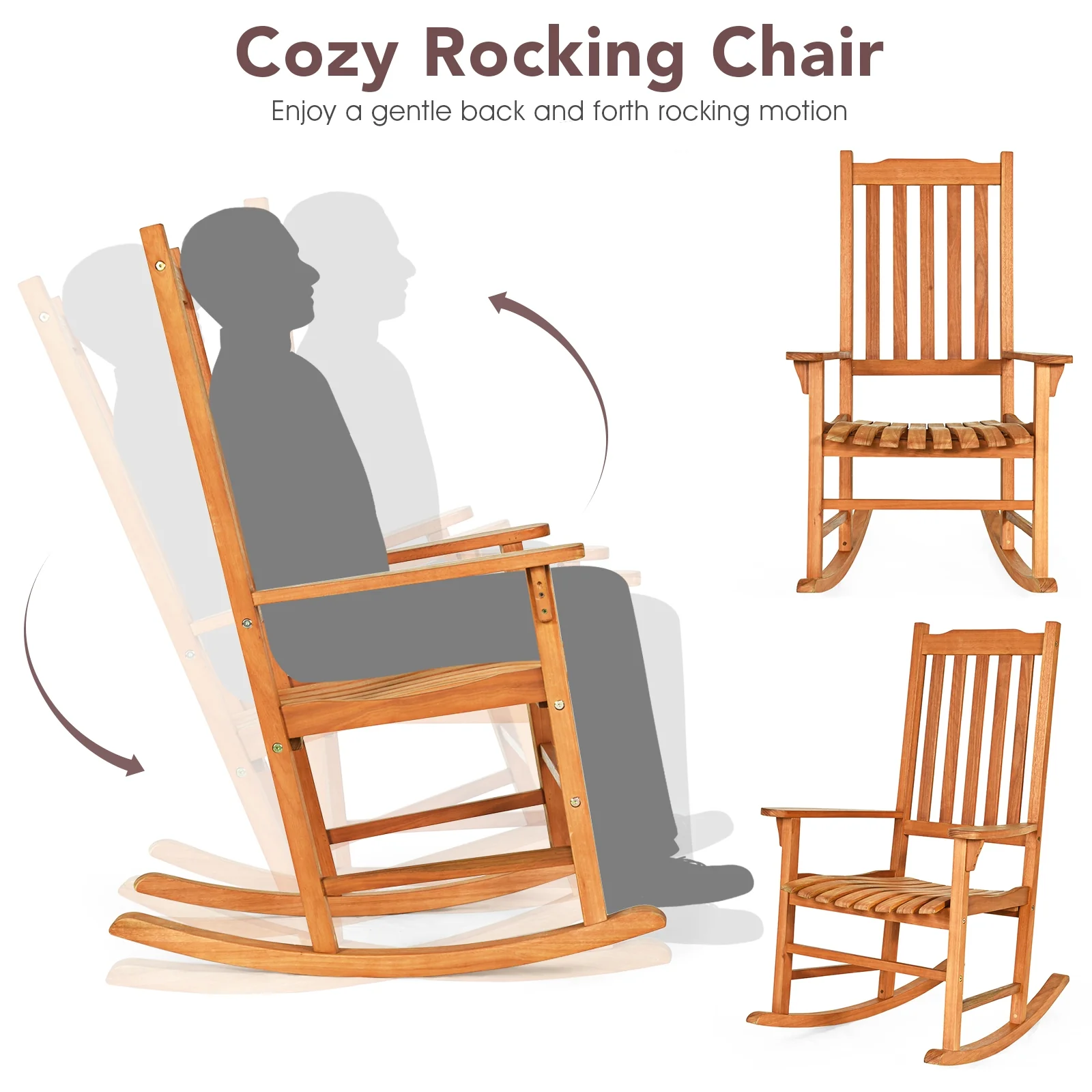 Outdoor Rocking Chair, Single Rocker, Patio Deck, Natural - Image 10