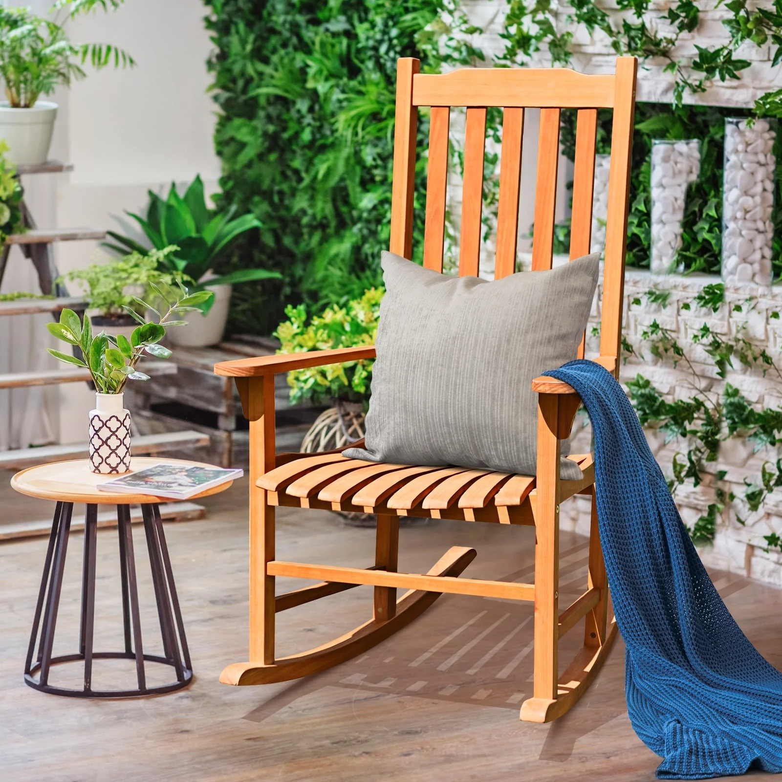 Outdoor Rocking Chair, Single Rocker, Patio Deck, Natural - Image 2