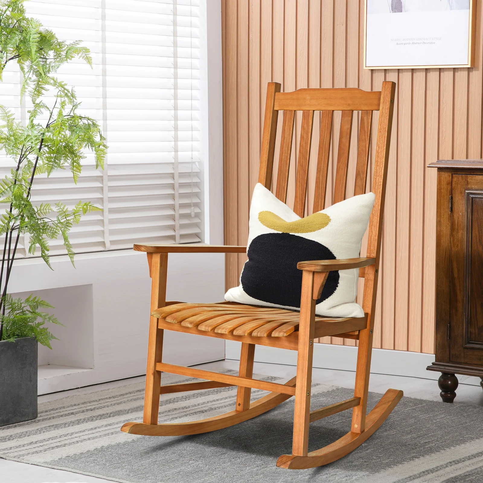 Outdoor Rocking Chair, Single Rocker, Patio Deck, Natural - Image 3