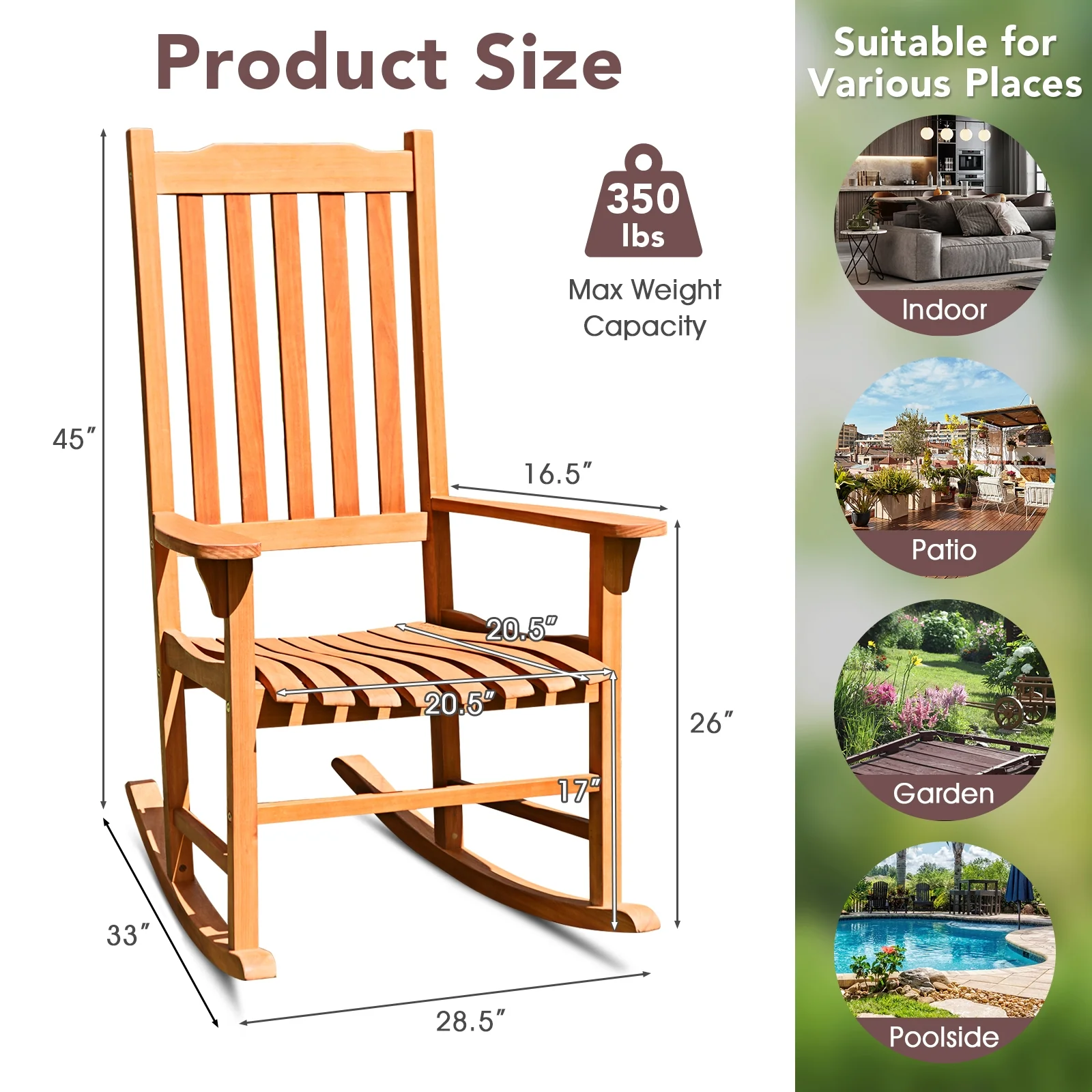 Outdoor Rocking Chair, Single Rocker, Patio Deck, Natural - Image 6