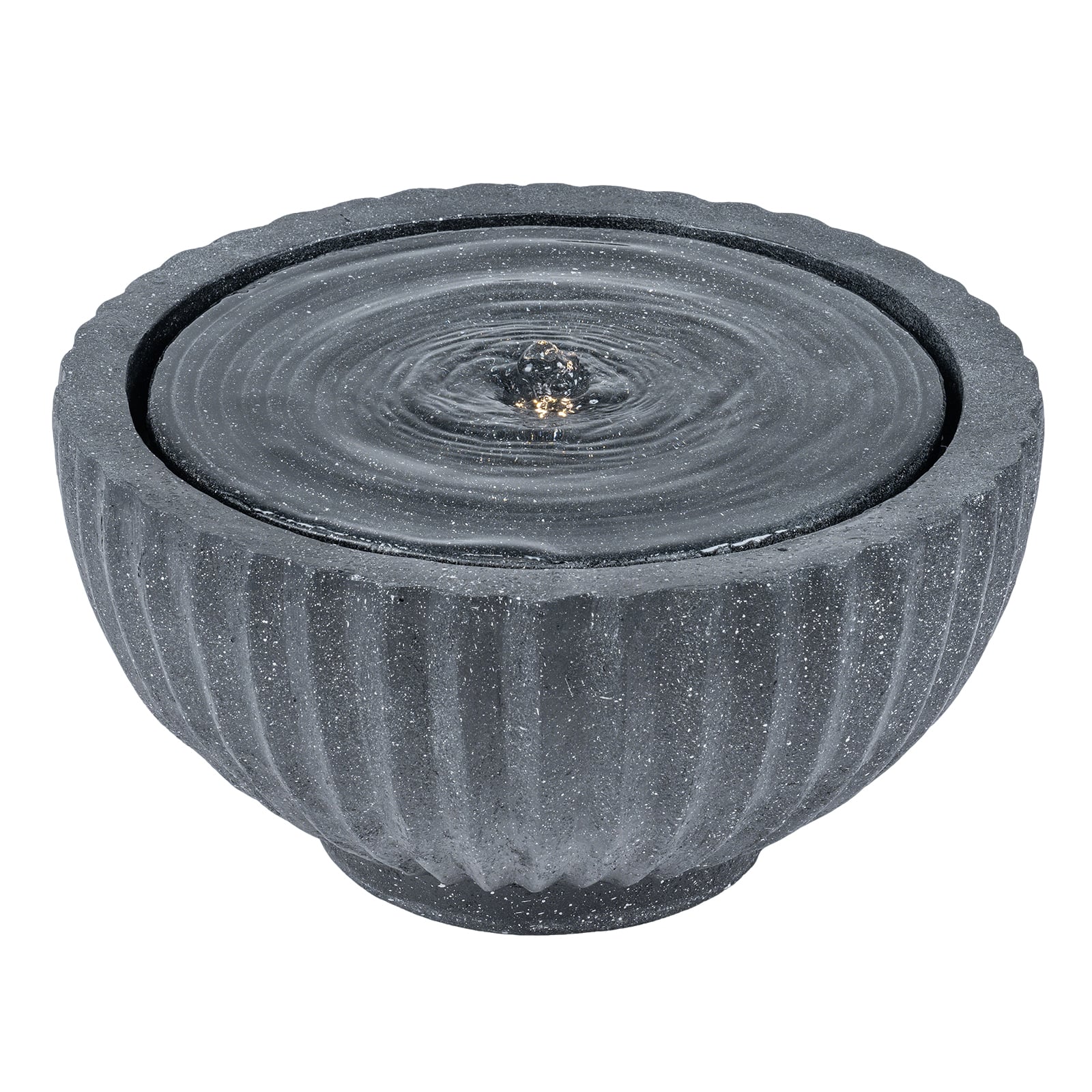 Outdoor Round Sphere Water Fountain With LED Lights, Pump, Gray