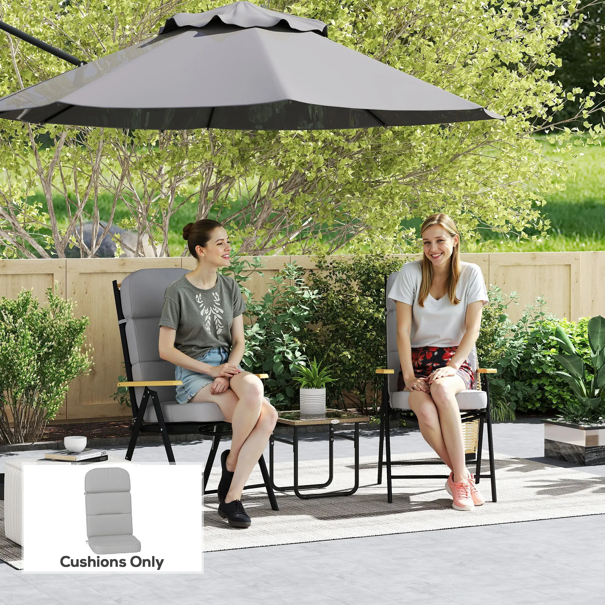 Outdoor Seat Cushion with Back, UPF 20+, Non-Slip, Light Grey - Image 2