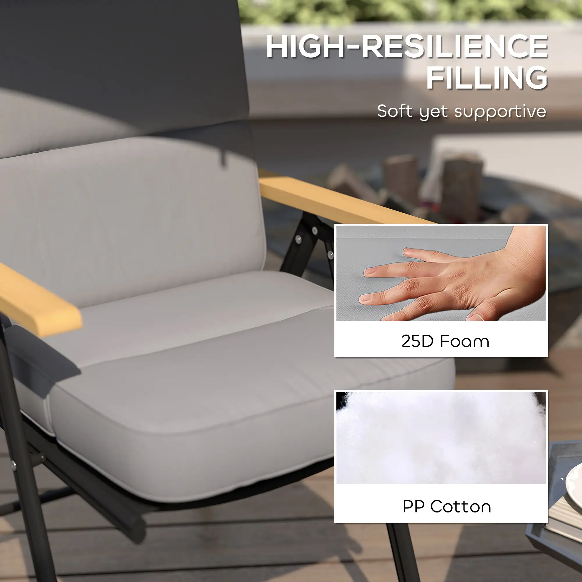 Outdoor Seat Cushion with Back, UPF 20+, Non-Slip, Light Grey - Image 4