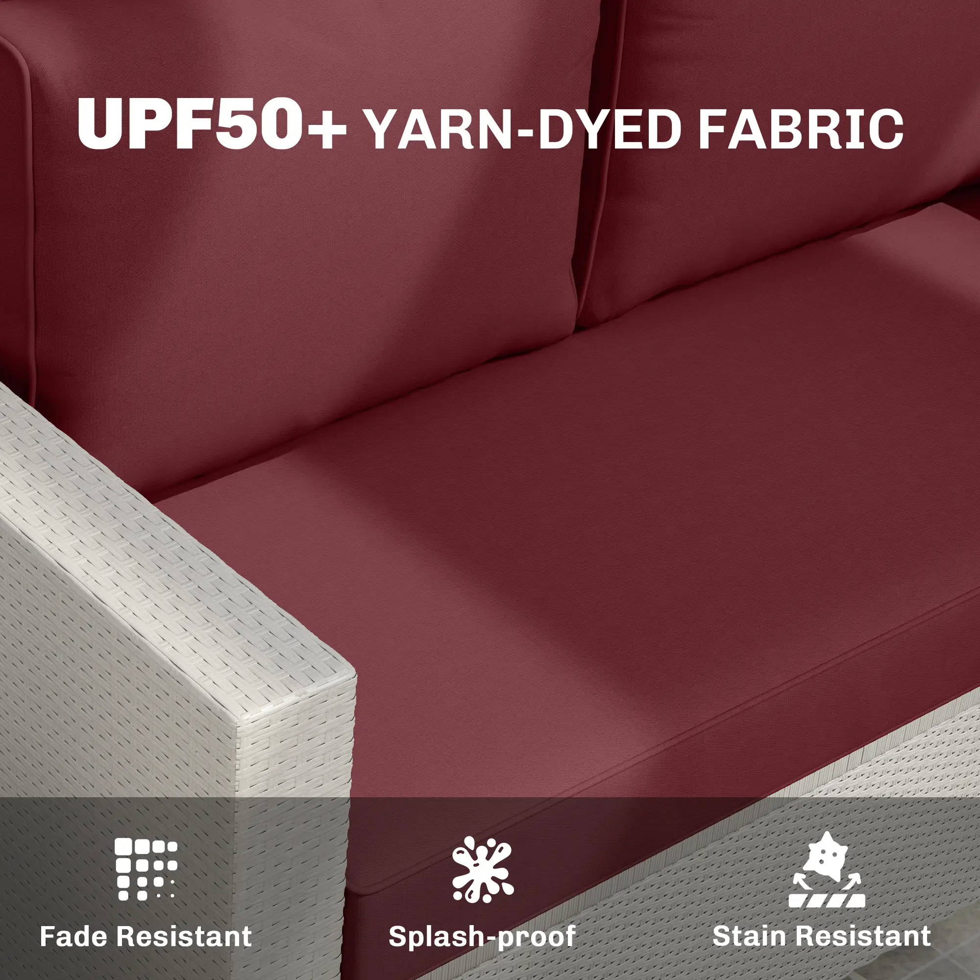 Outdoor Seat Cushions With Backrest, Loveseat Double Sofa, Wine Red - Image 5