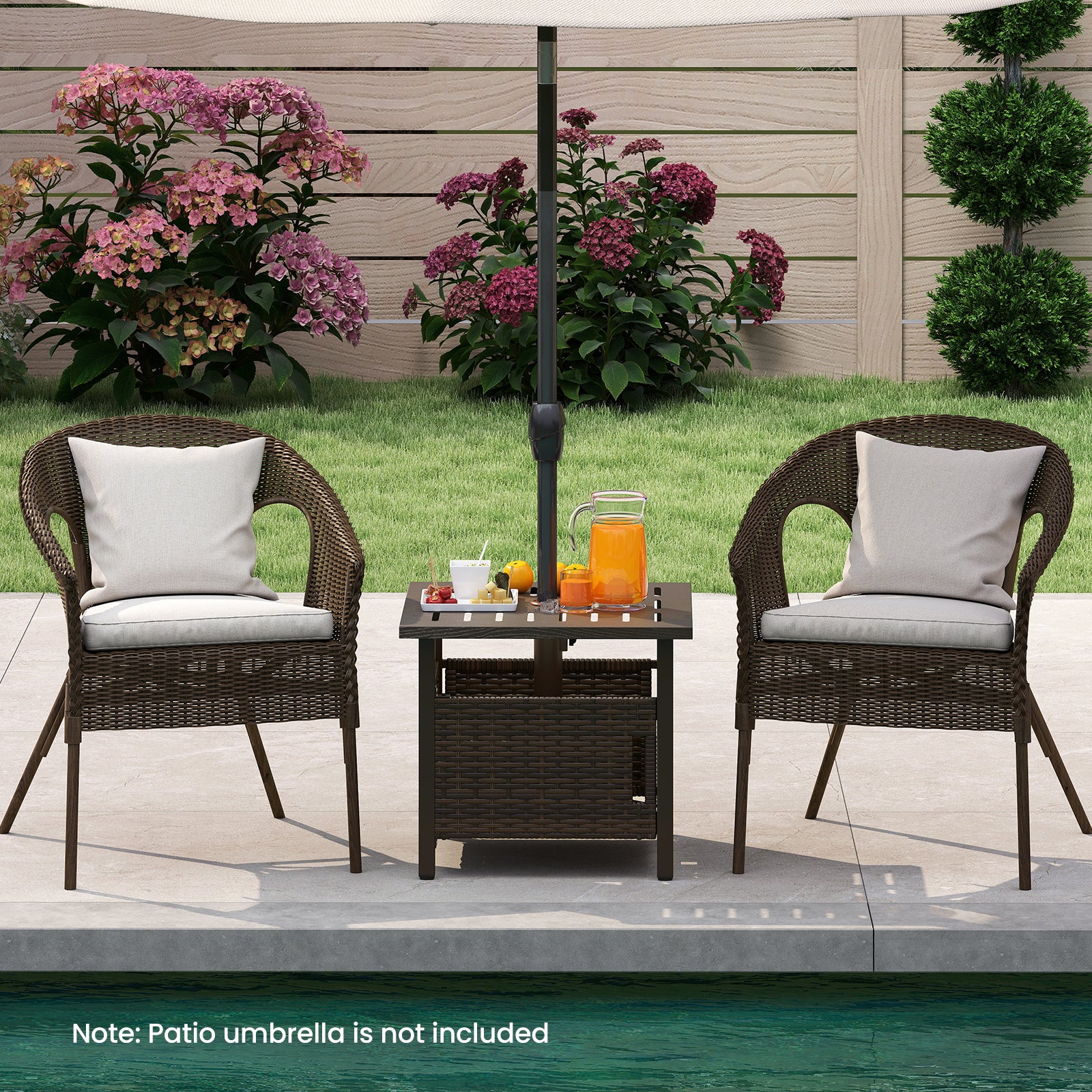 Outdoor Side Table, 1.93" Umbrella Hole, All-Weather PE Wicker, Brown - Image 3