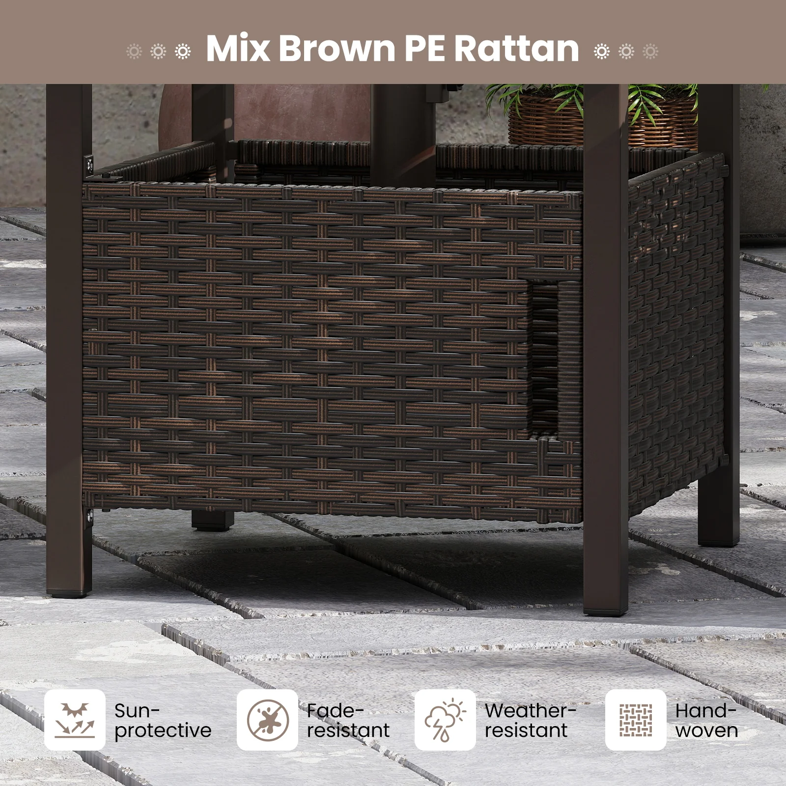 Outdoor Side Table, 1.93" Umbrella Hole, All-Weather PE Wicker, Brown - Image 7