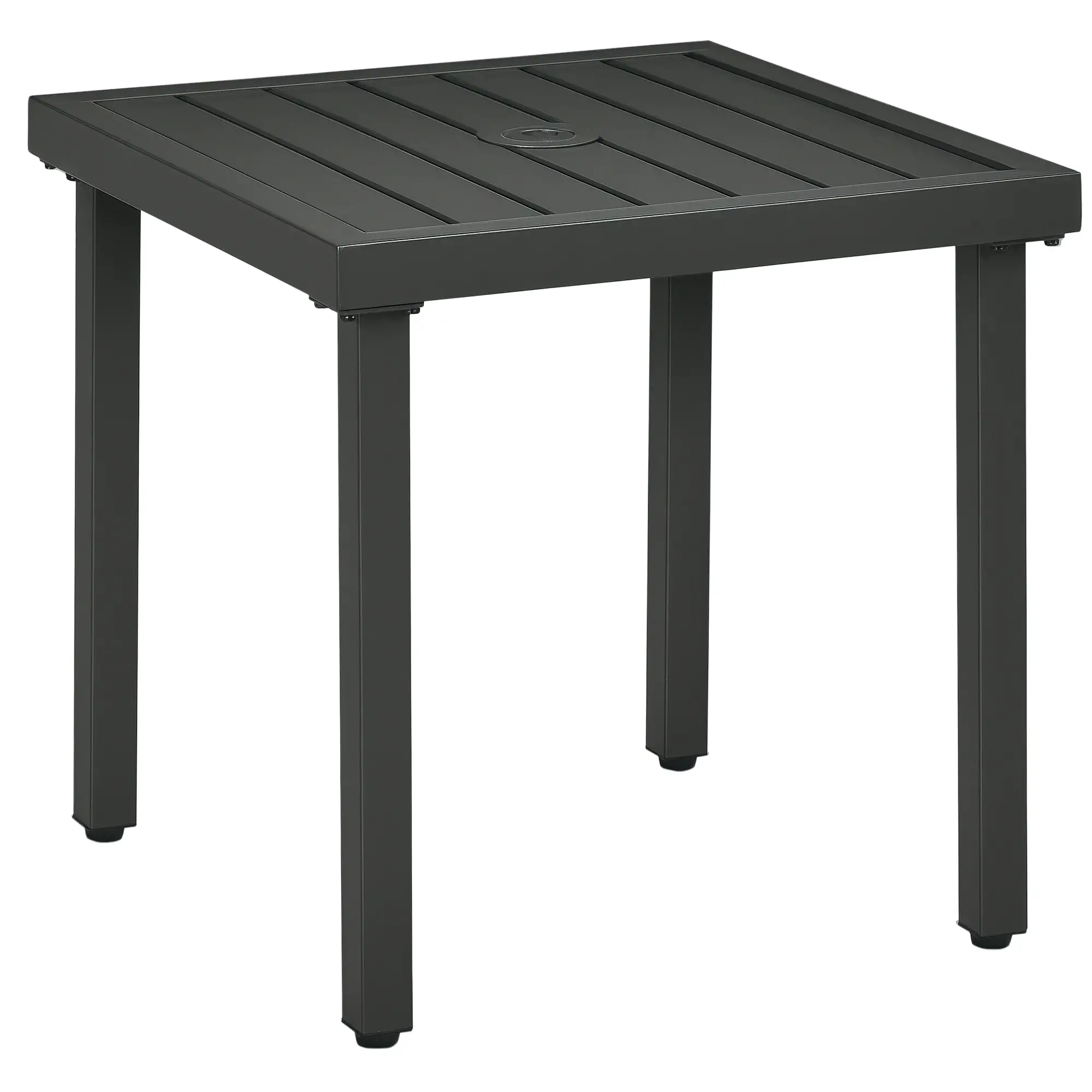Outdoor Side Table, Patio End Table with Umbrella Hole, Steel Frame, Gray