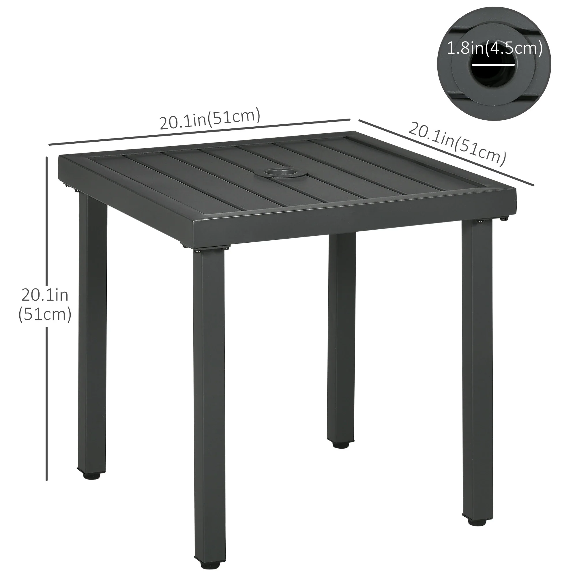 Outdoor Side Table, Patio End Table with Umbrella Hole, Steel Frame, Gray - Image 3