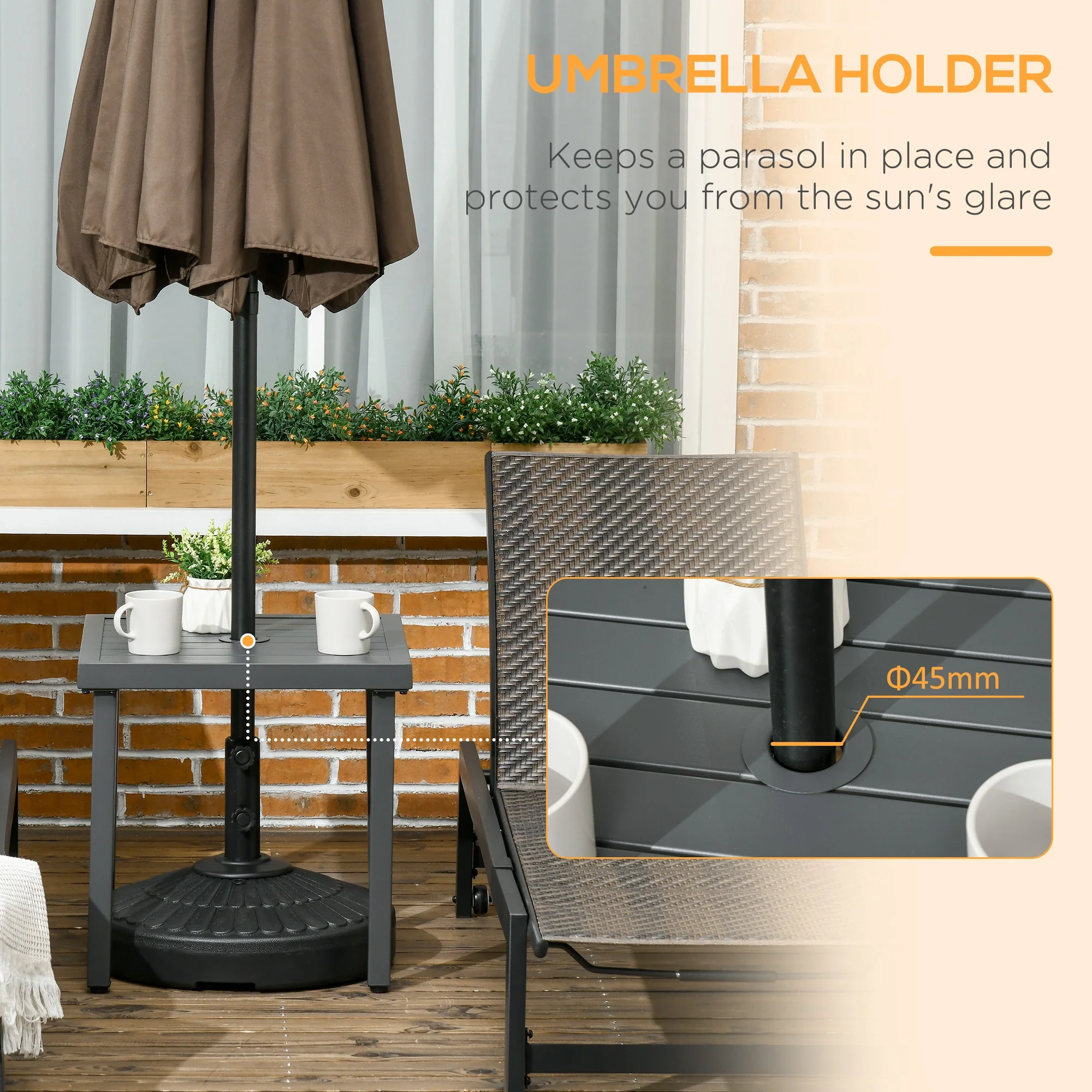 Outdoor Side Table, Patio End Table with Umbrella Hole, Steel Frame, Gray - Image 4