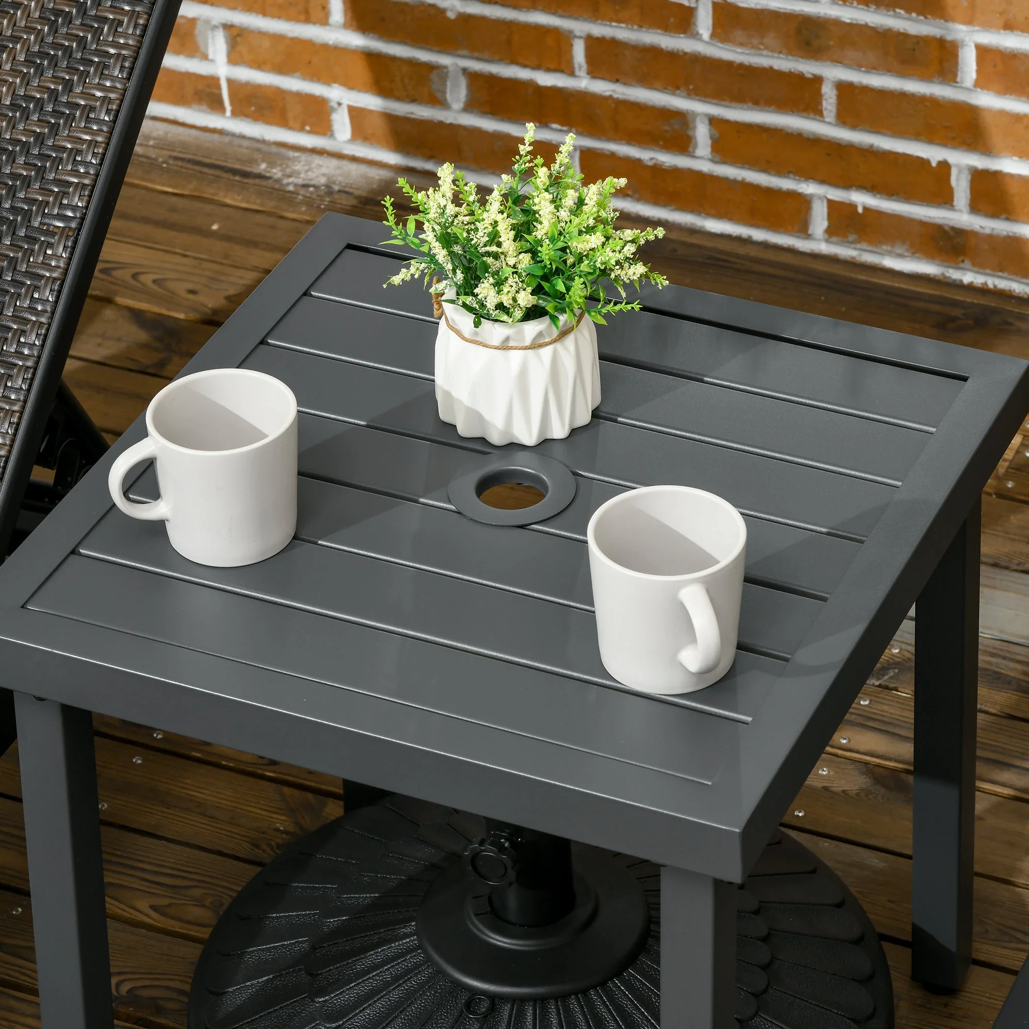 Outdoor Side Table, Patio End Table with Umbrella Hole, Steel Frame, Gray - Image 9