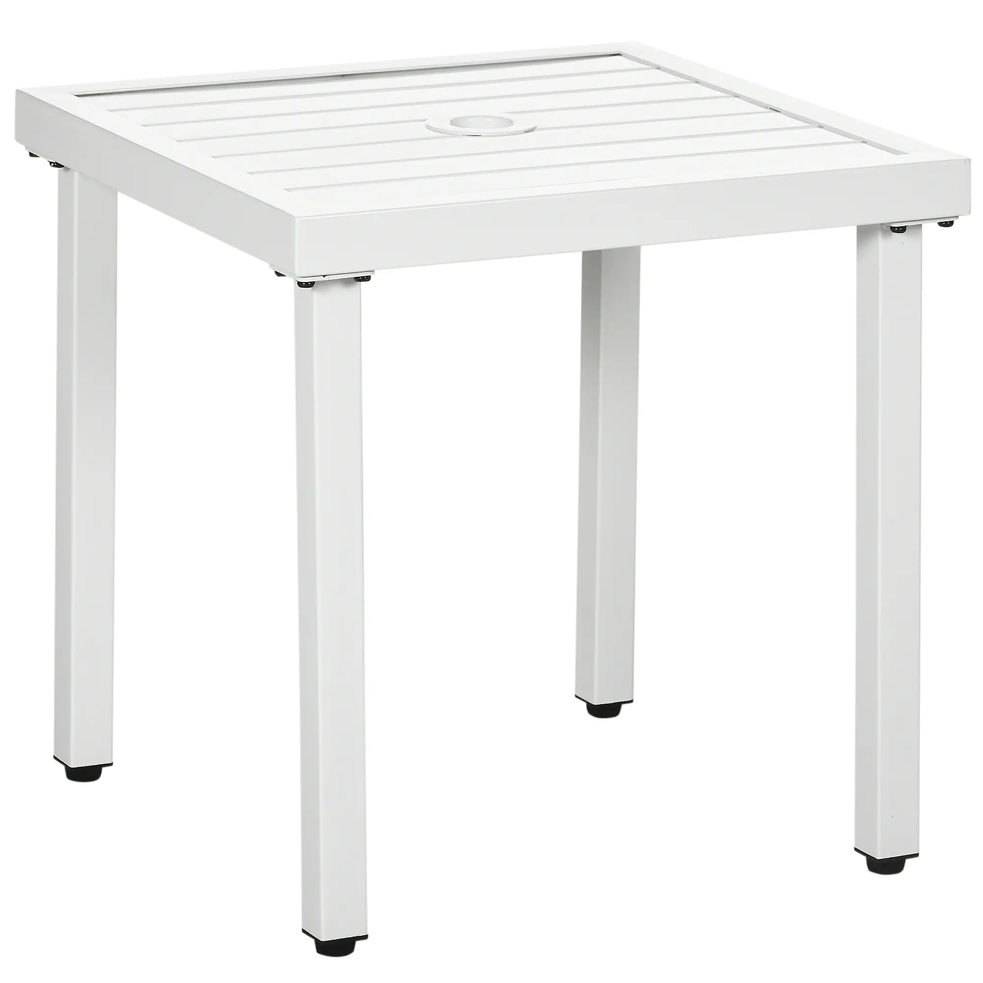 Outdoor Side Table, Patio End Table with Umbrella Hole, White - Image 11