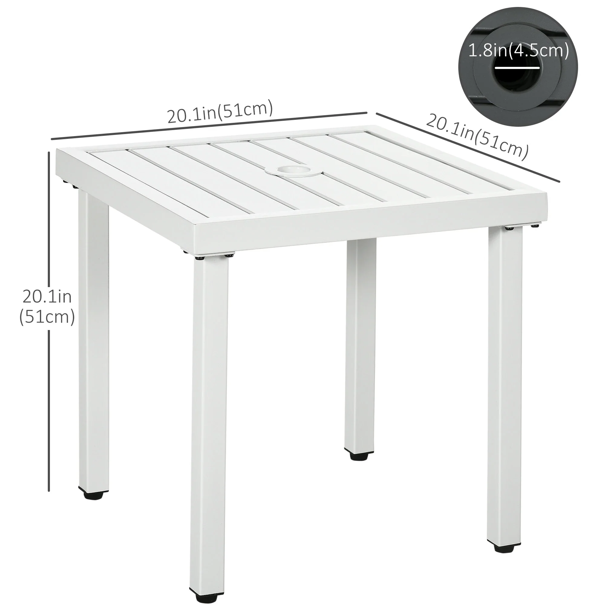 Outdoor Side Table, Patio End Table with Umbrella Hole, White - Image 3