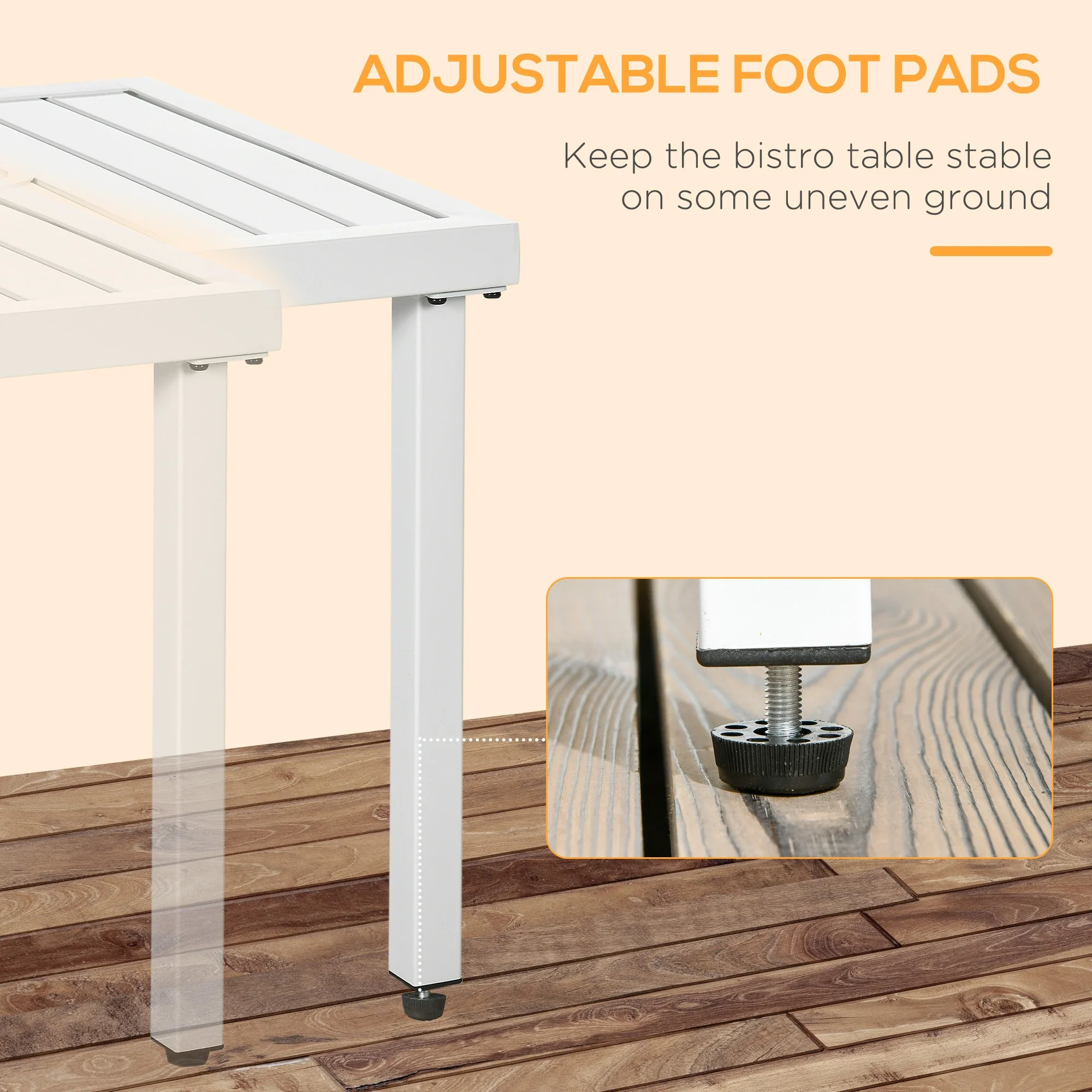 Outdoor Side Table, Patio End Table with Umbrella Hole, White - Image 6