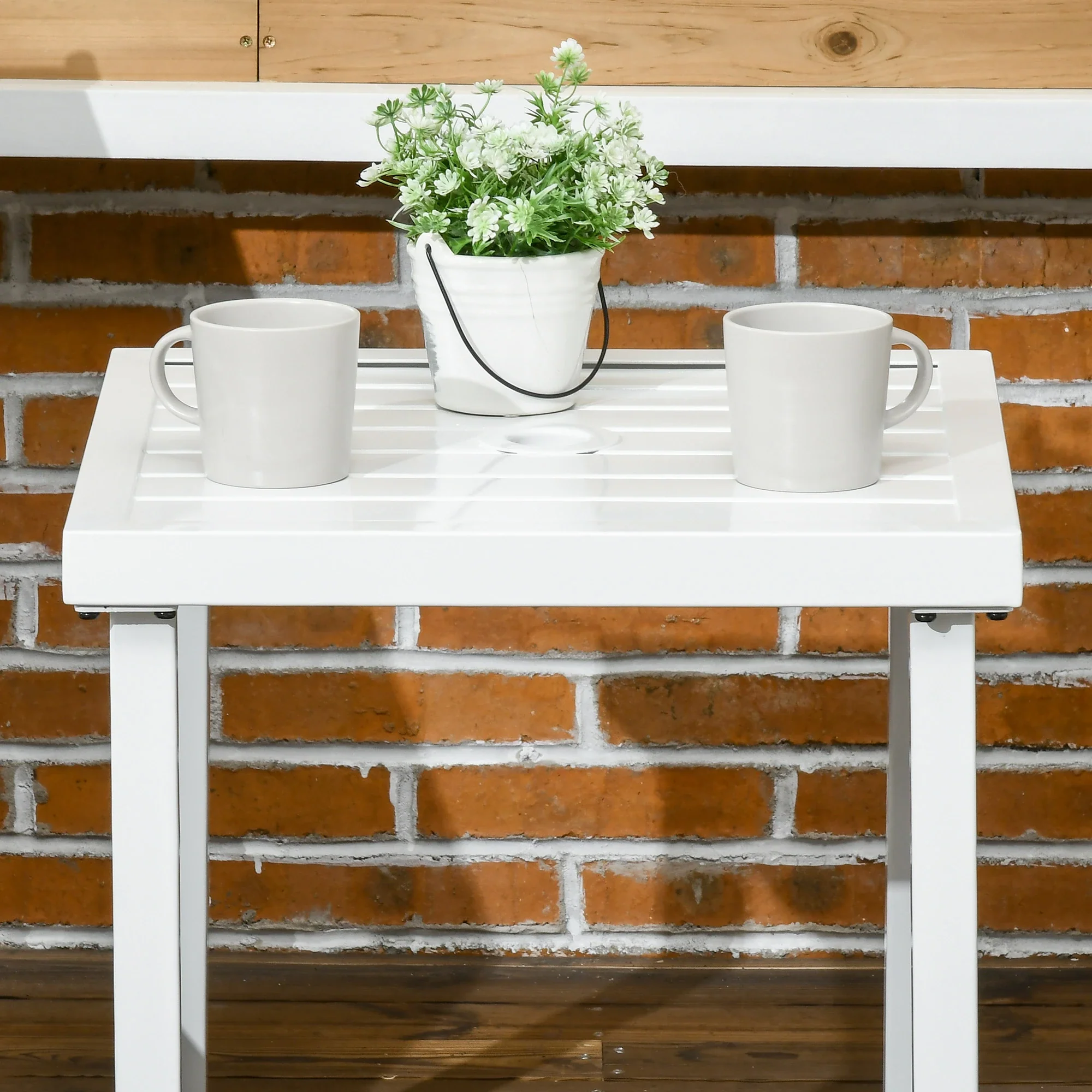 Outdoor Side Table, Patio End Table with Umbrella Hole, White - Image 7
