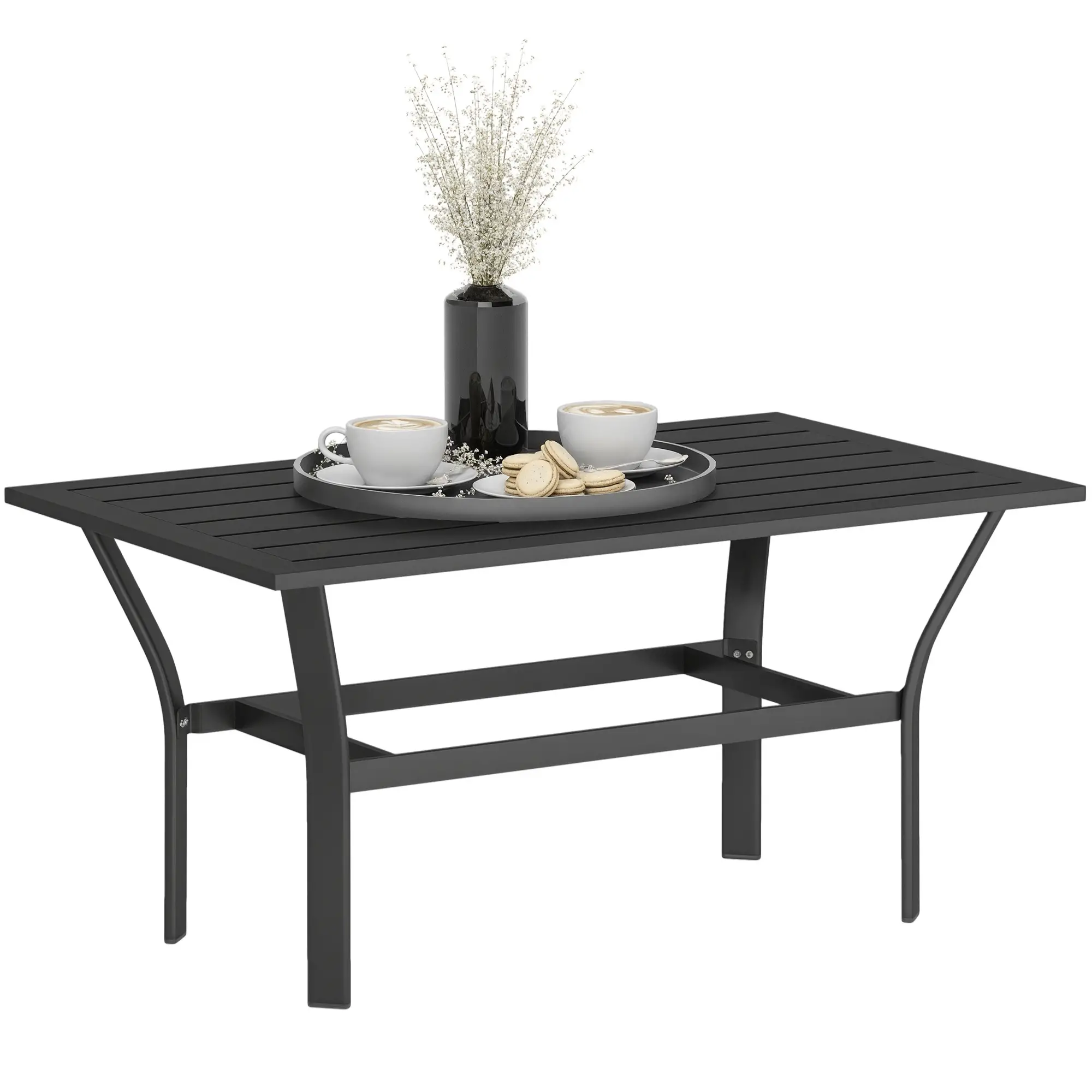 Outdoor Side Table, Slatted Tabletop, Metal Patio Coffee Table, Black - Image 11