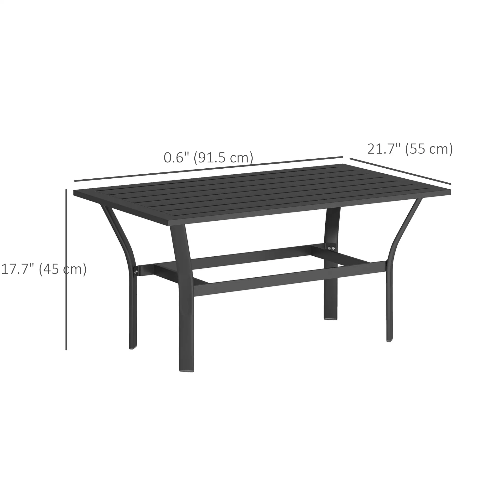 Outdoor Side Table, Slatted Tabletop, Metal Patio Coffee Table, Black - Image 3