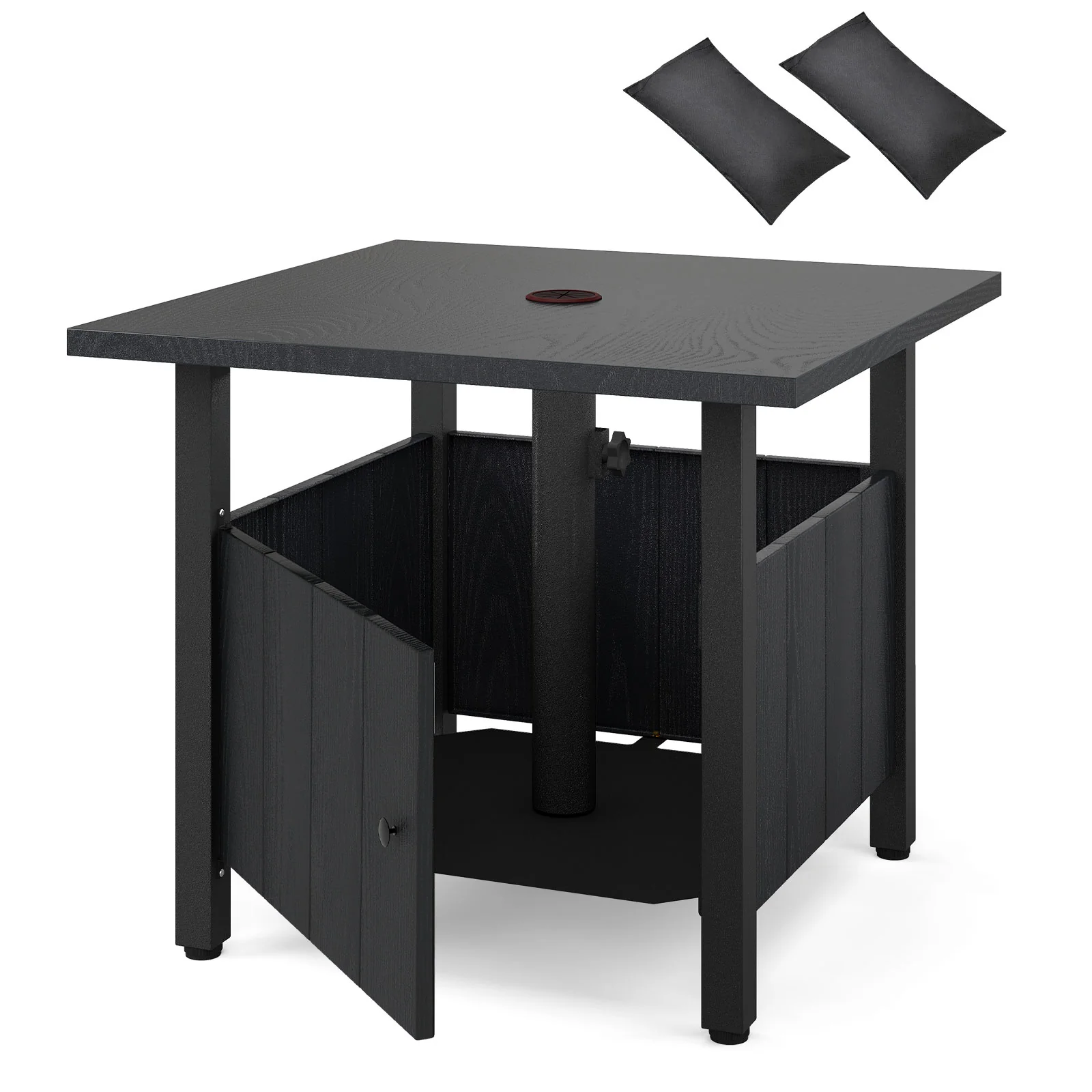 Outdoor Side Table With 1.89" Umbrella Hole, Black