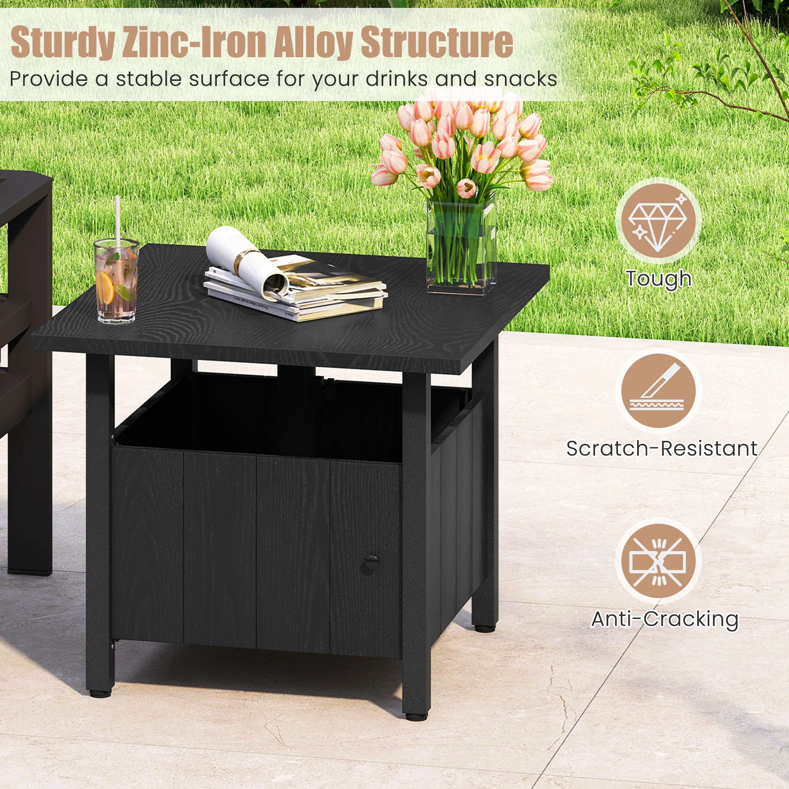 Outdoor Side Table With 1.89" Umbrella Hole, Black - Image 10