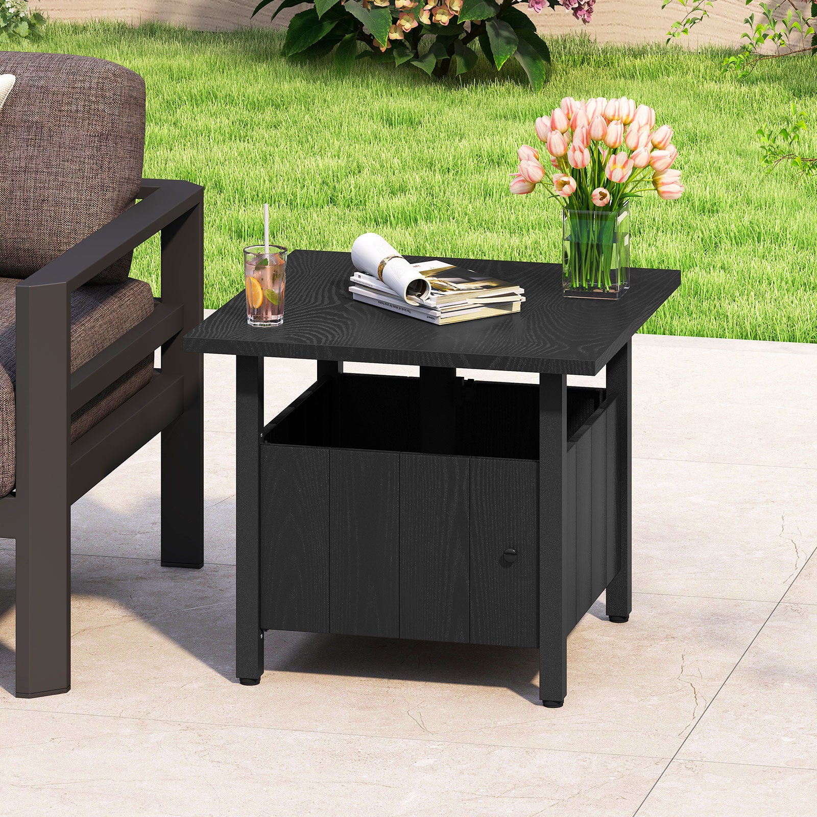 Outdoor Side Table With 1.89" Umbrella Hole, Black - Image 2