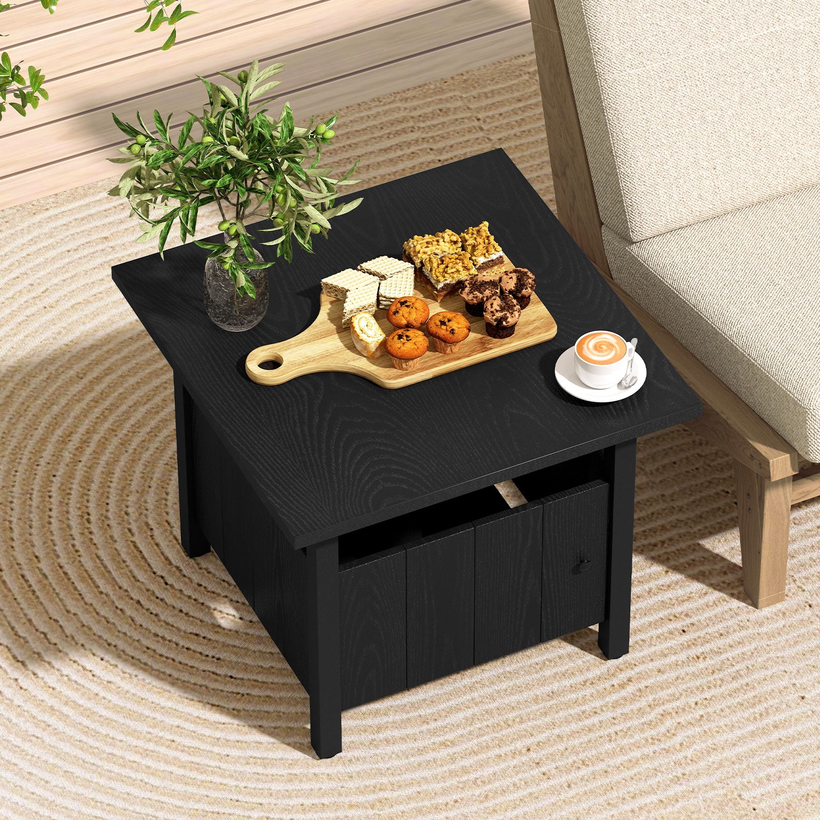 Outdoor Side Table With 1.89" Umbrella Hole, Black - Image 3