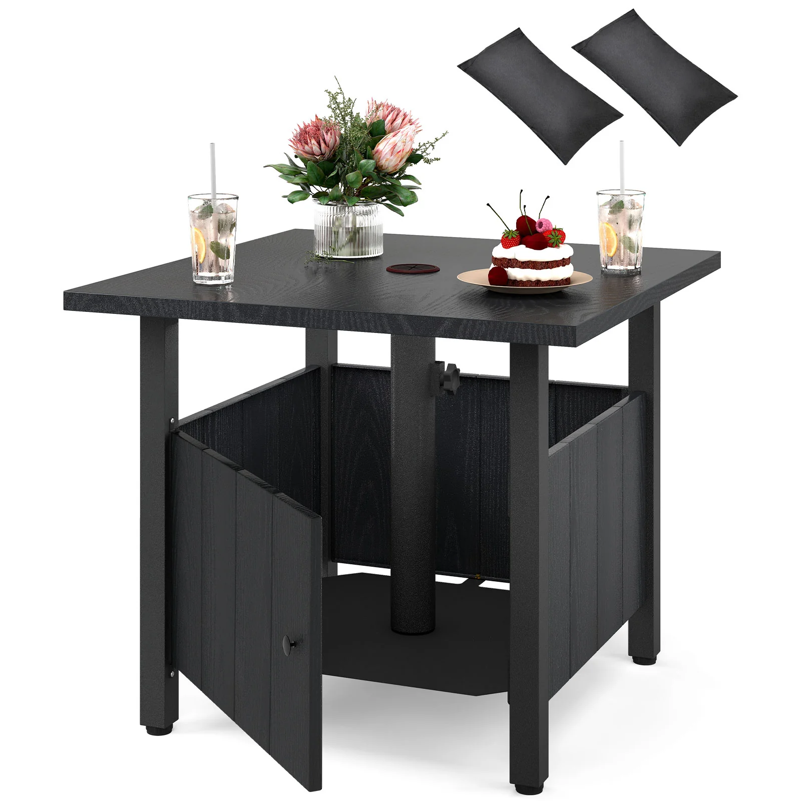 Outdoor Side Table With 1.89" Umbrella Hole, Black - Image 5