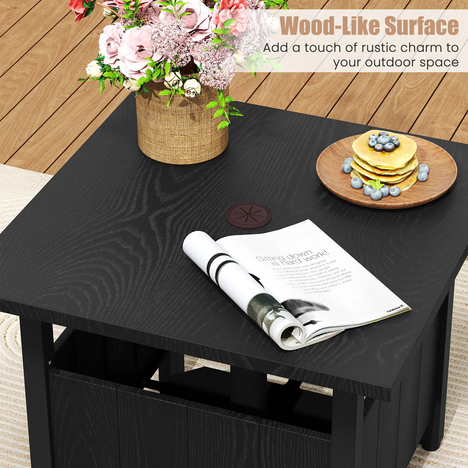 Outdoor Side Table With 1.89" Umbrella Hole, Black - Image 8