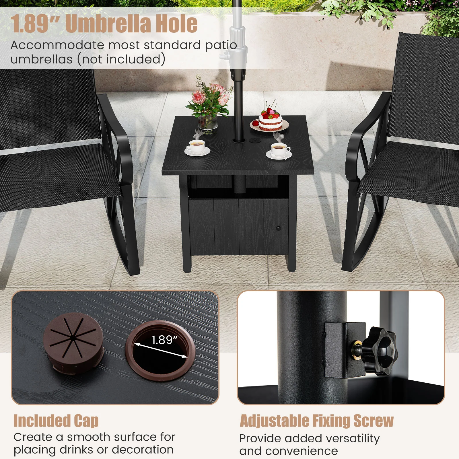 Outdoor Side Table With 1.89" Umbrella Hole, Black - Image 9
