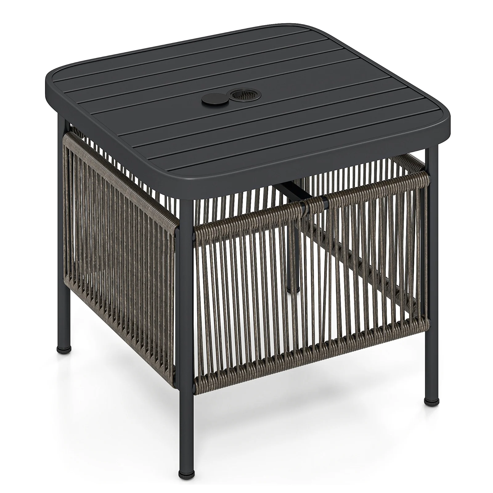 Outdoor Side Table With Umbrella Hole, Storage Shelf, Black - Image 5