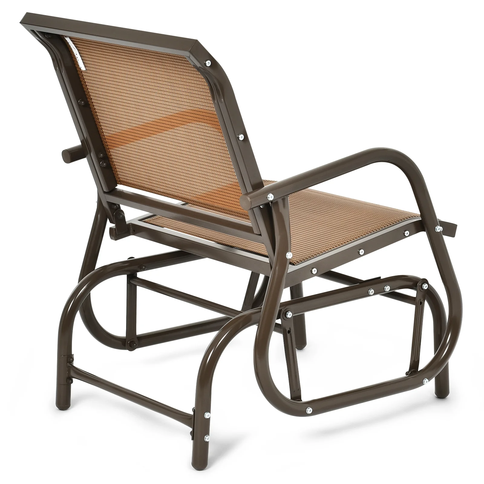 Outdoor Single Swing Glider Rocking Chair, Brown - Image 10