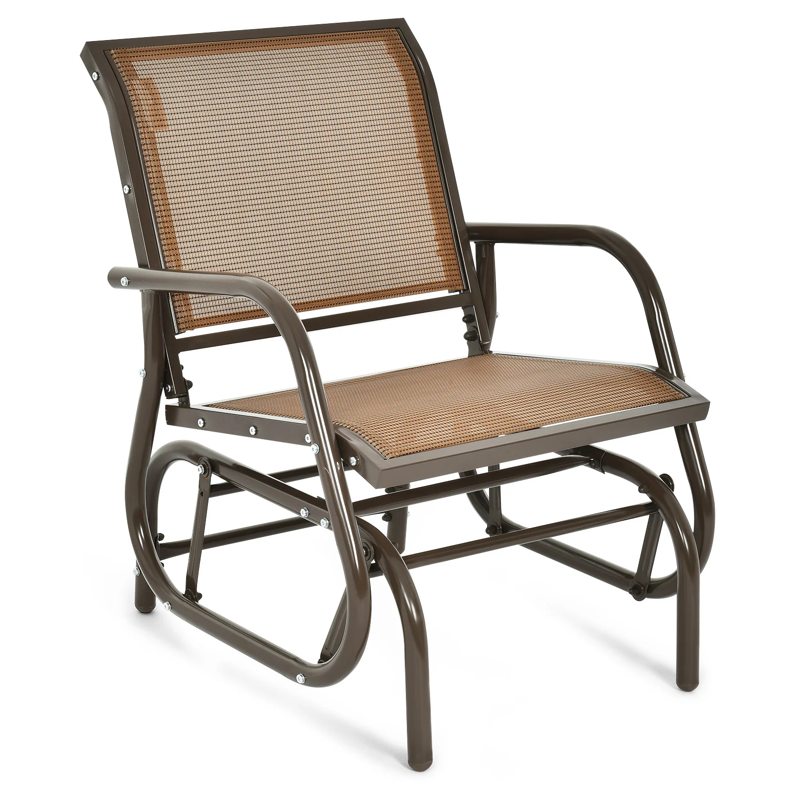 Outdoor Single Swing Glider Rocking Chair, Brown - Image 4
