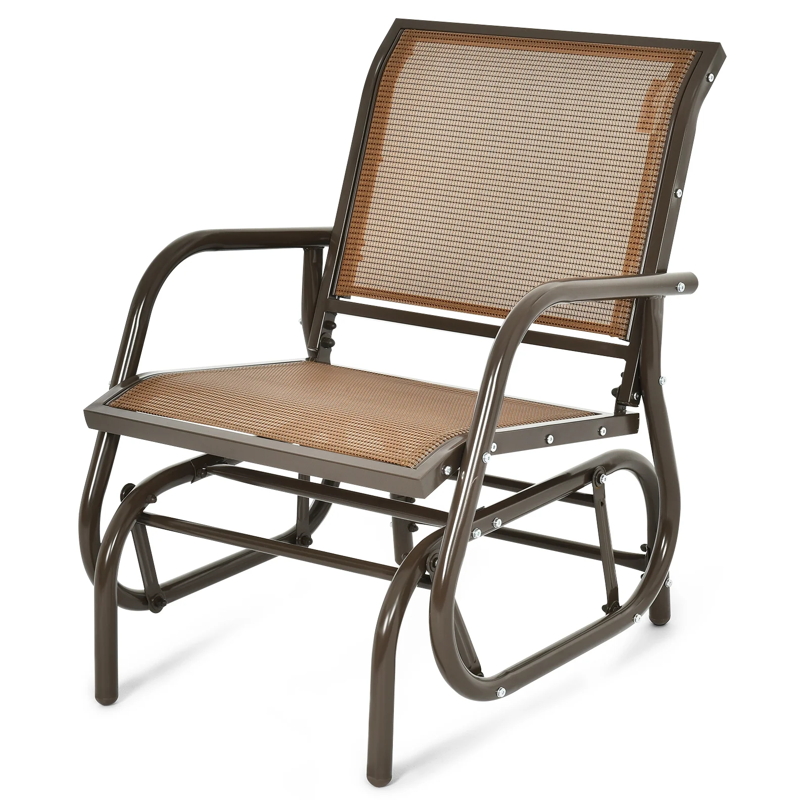 Outdoor Single Swing Glider Rocking Chair, Brown - Image 5