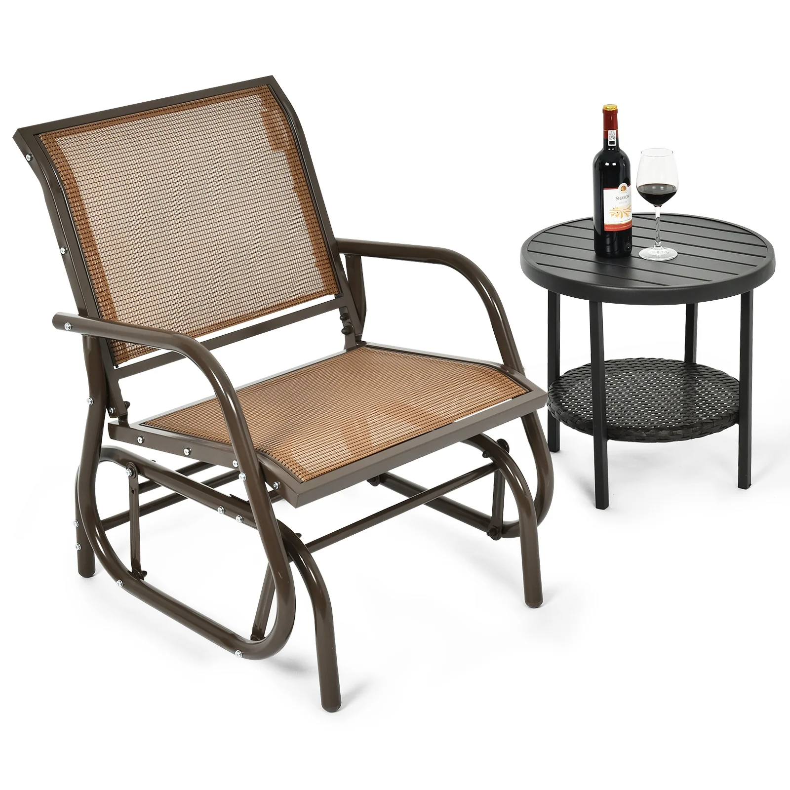 Outdoor Single Swing Glider Rocking Chair, Brown - Image 8