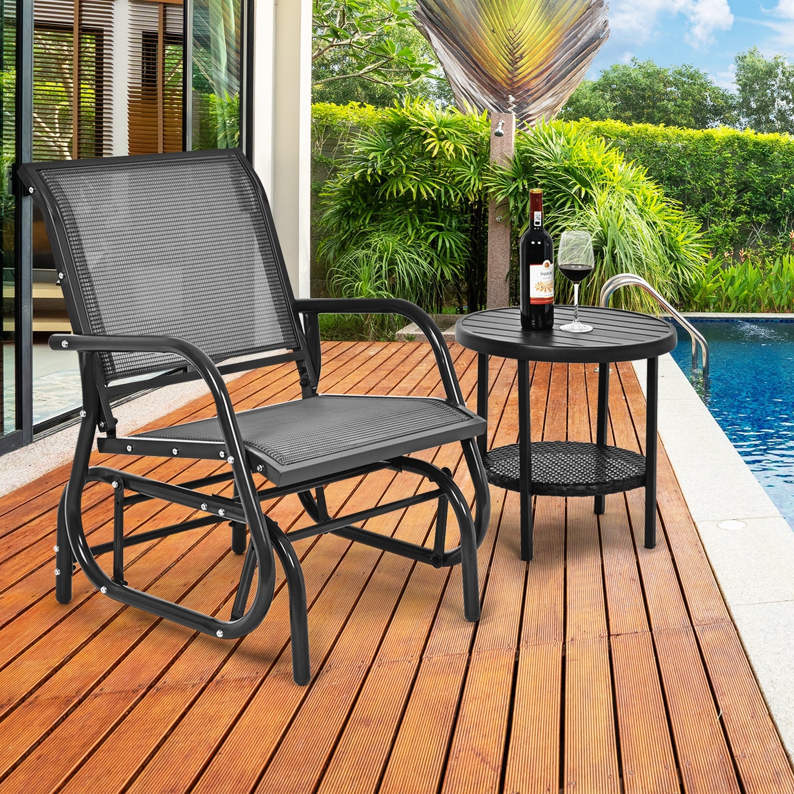 Outdoor Single Swing Glider Rocking Chair, Gray - Image 2