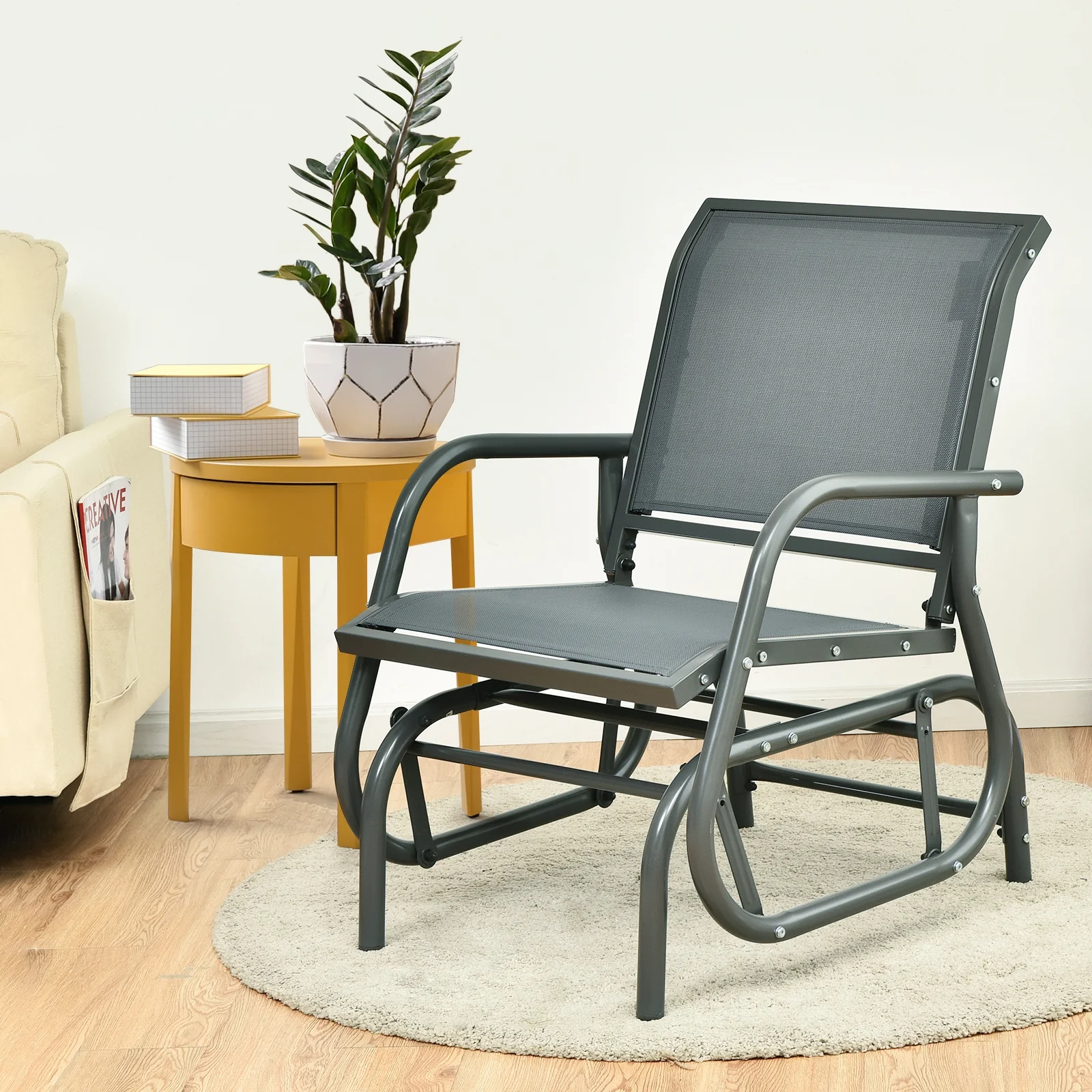 Outdoor Single Swing Glider Rocking Chair, Gray - Image 3