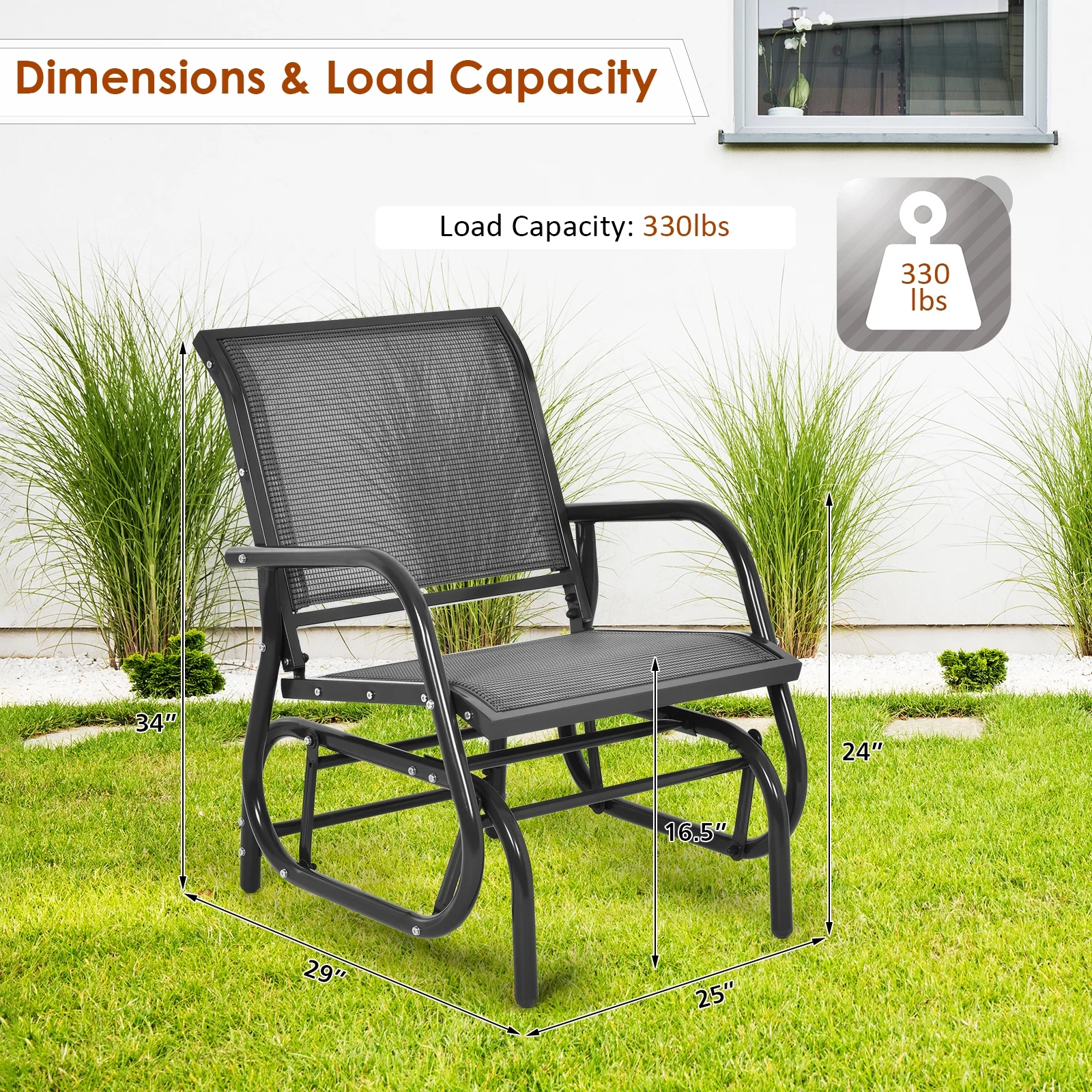 Outdoor Single Swing Glider Rocking Chair, Gray - Image 6