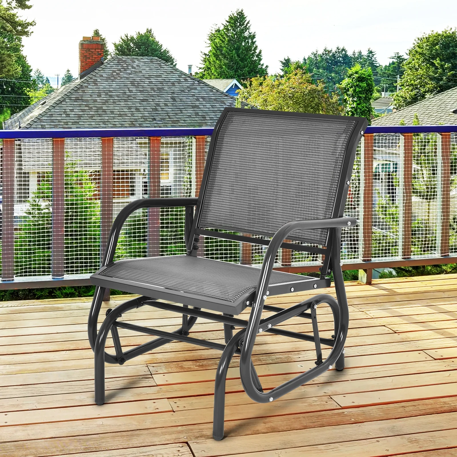Outdoor Single Swing Glider Rocking Chair, Gray - Image 7