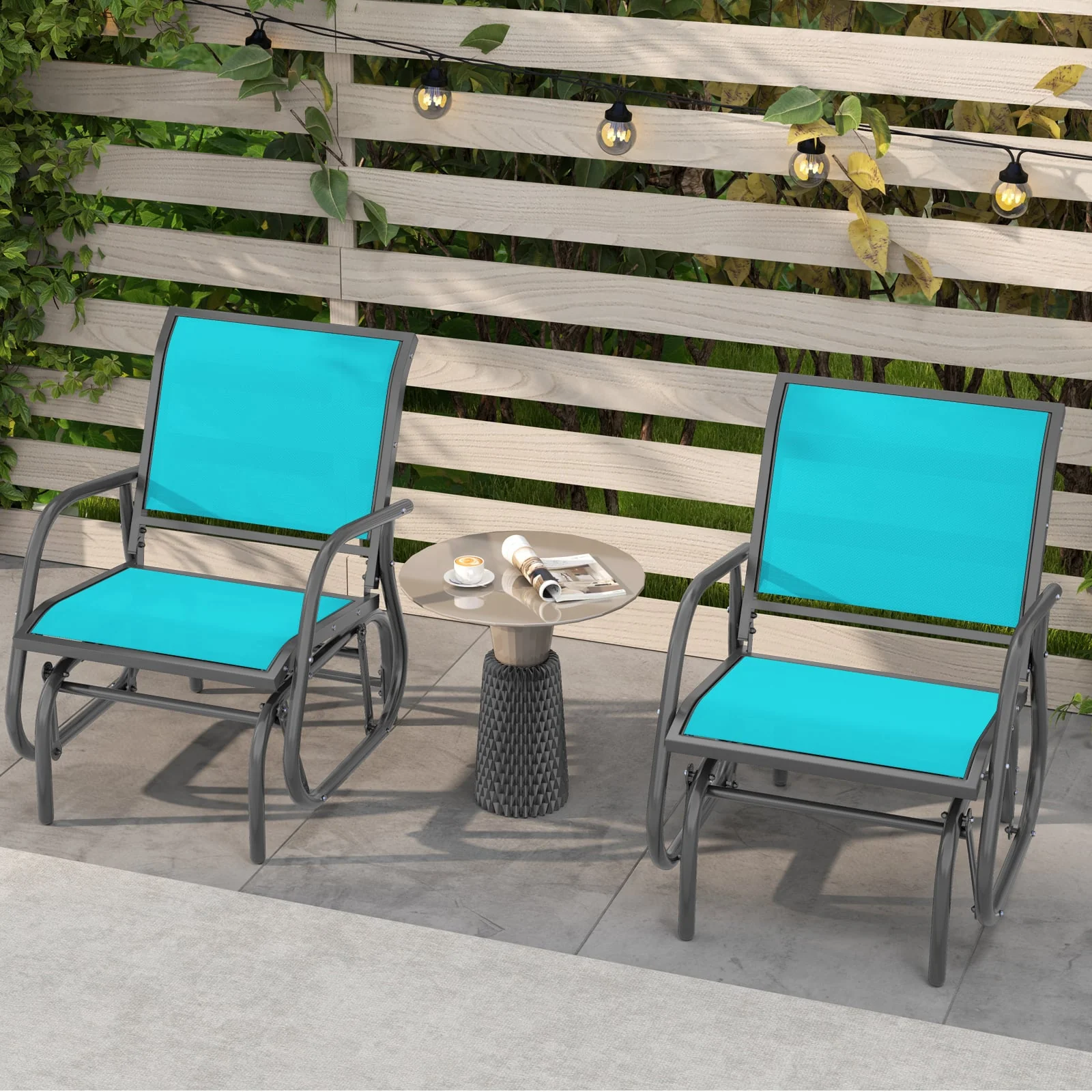 Outdoor Single Swing Glider Rocking Chair, Turquoise - Image 3