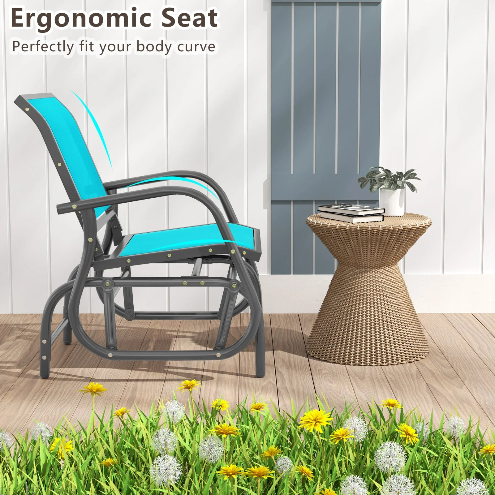 Outdoor Single Swing Glider Rocking Chair, Turquoise - Image 7