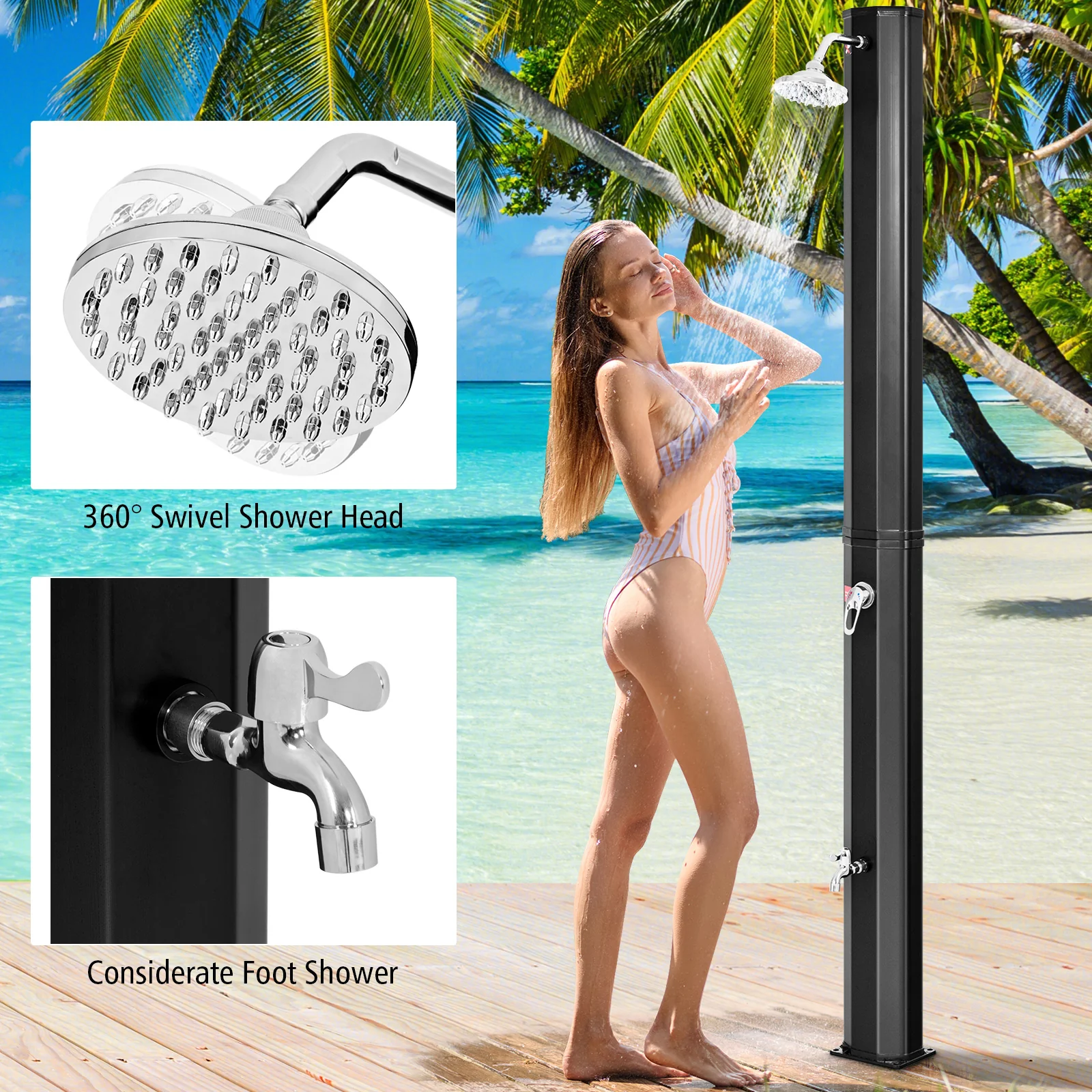 Outdoor Solar Heating Shower Head, 7.2 Ft, Black - Image 5